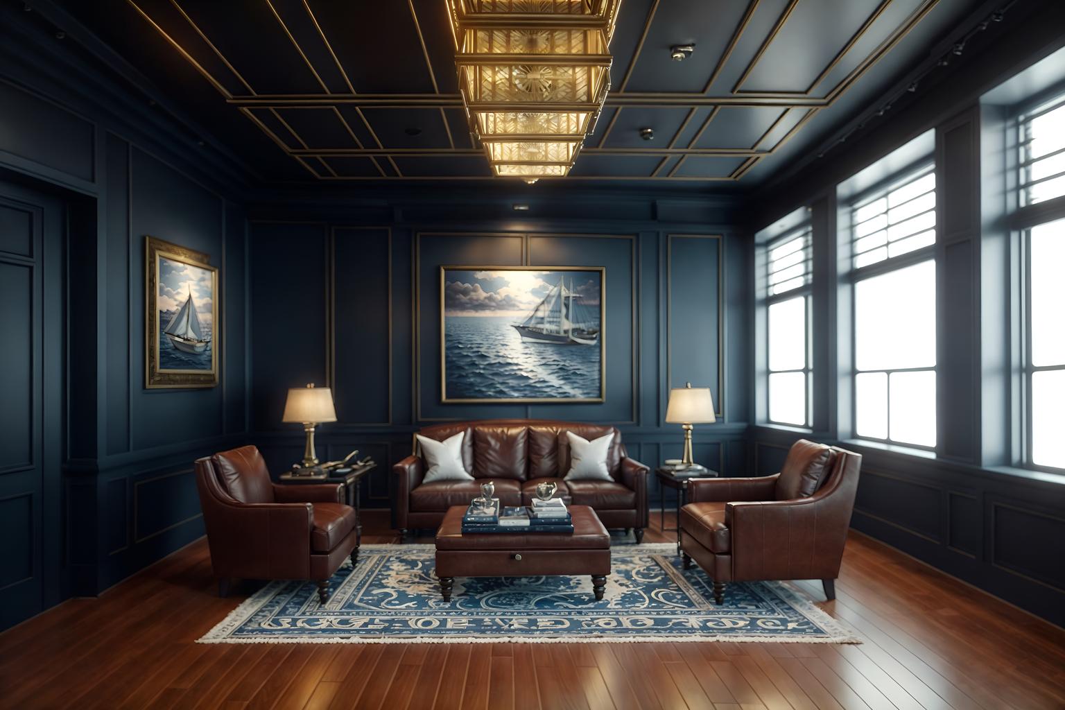 nautical-style (exhibition space interior) . . cinematic photo, highly detailed, cinematic lighting, ultra-detailed, ultrarealistic, photorealism, 8k. nautical interior design style. masterpiece, cinematic light, ultrarealistic+, photorealistic+, 8k, raw photo, realistic, sharp focus on eyes, (symmetrical eyes), (intact eyes), hyperrealistic, highest quality, best quality, , highly detailed, masterpiece, best quality, extremely detailed 8k wallpaper, masterpiece, best quality, ultra-detailed, best shadow, detailed background, detailed face, detailed eyes, high contrast, best illumination, detailed face, dulux, caustic, dynamic angle, detailed glow. dramatic lighting. highly detailed, insanely detailed hair, symmetrical, intricate details, professionally retouched, 8k high definition. strong bokeh. award winning photo.