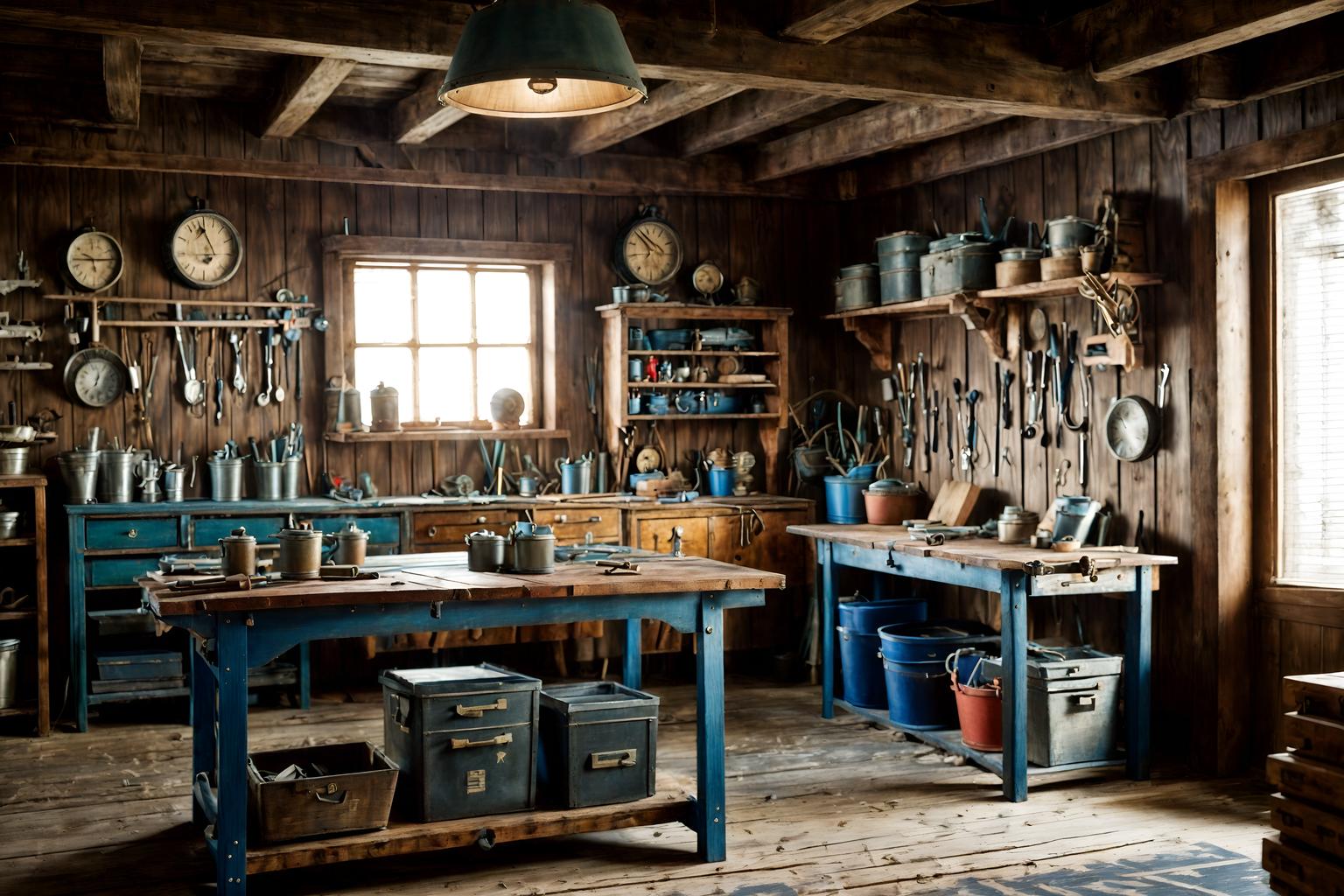 nautical-style (workshop interior) with wooden workbench and tool wall and messy and wooden workbench. . . cinematic photo, highly detailed, cinematic lighting, ultra-detailed, ultrarealistic, photorealism, 8k. nautical interior design style. masterpiece, cinematic light, ultrarealistic+, photorealistic+, 8k, raw photo, realistic, sharp focus on eyes, (symmetrical eyes), (intact eyes), hyperrealistic, highest quality, best quality, , highly detailed, masterpiece, best quality, extremely detailed 8k wallpaper, masterpiece, best quality, ultra-detailed, best shadow, detailed background, detailed face, detailed eyes, high contrast, best illumination, detailed face, dulux, caustic, dynamic angle, detailed glow. dramatic lighting. highly detailed, insanely detailed hair, symmetrical, intricate details, professionally retouched, 8k high definition. strong bokeh. award winning photo.