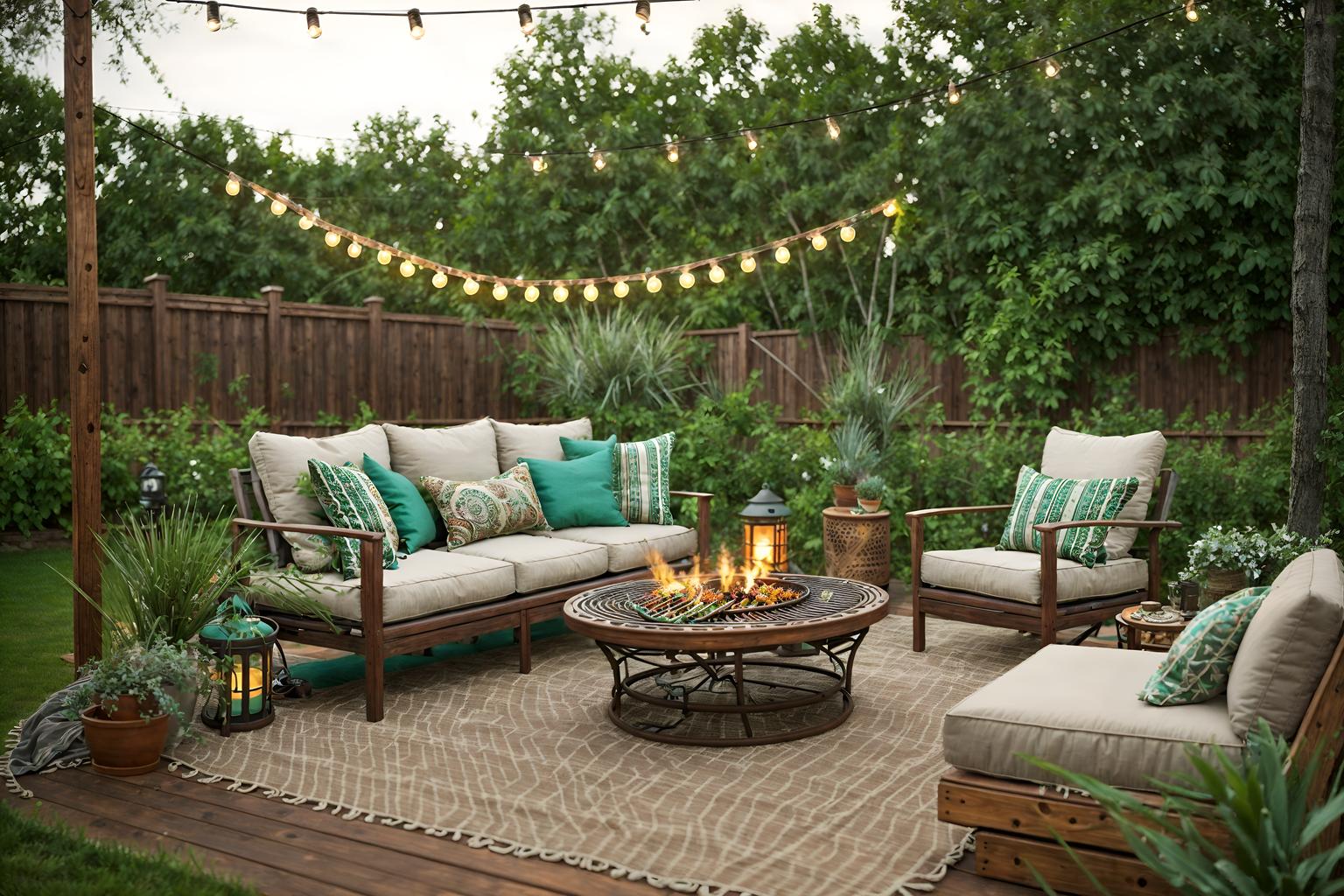 boho-chic-style designed (outdoor patio ) with barbeque or grill and deck with deck chairs and grass and plant and patio couch with pillows and barbeque or grill. . . cinematic photo, highly detailed, cinematic lighting, ultra-detailed, ultrarealistic, photorealism, 8k. boho-chic design style. masterpiece, cinematic light, ultrarealistic+, photorealistic+, 8k, raw photo, realistic, sharp focus on eyes, (symmetrical eyes), (intact eyes), hyperrealistic, highest quality, best quality, , highly detailed, masterpiece, best quality, extremely detailed 8k wallpaper, masterpiece, best quality, ultra-detailed, best shadow, detailed background, detailed face, detailed eyes, high contrast, best illumination, detailed face, dulux, caustic, dynamic angle, detailed glow. dramatic lighting. highly detailed, insanely detailed hair, symmetrical, intricate details, professionally retouched, 8k high definition. strong bokeh. award winning photo.