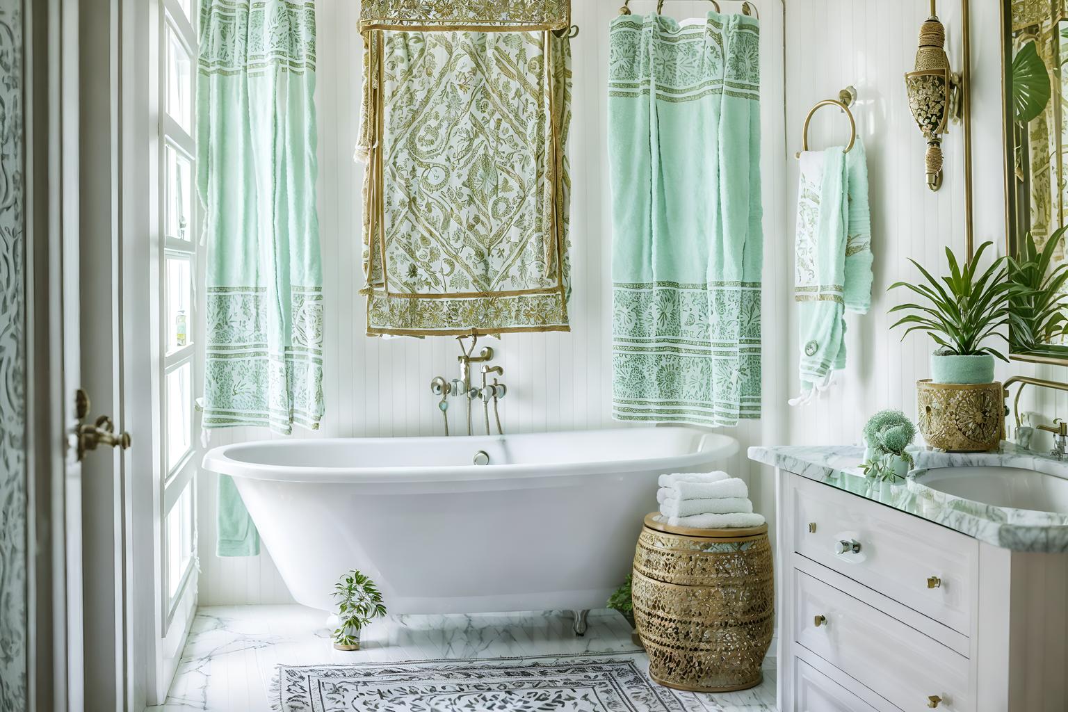 boho-chic-style (hotel bathroom interior) with shower and bathroom cabinet and bath towel and bathtub and mirror and bath rail and plant and toilet seat. . . cinematic photo, highly detailed, cinematic lighting, ultra-detailed, ultrarealistic, photorealism, 8k. boho-chic interior design style. masterpiece, cinematic light, ultrarealistic+, photorealistic+, 8k, raw photo, realistic, sharp focus on eyes, (symmetrical eyes), (intact eyes), hyperrealistic, highest quality, best quality, , highly detailed, masterpiece, best quality, extremely detailed 8k wallpaper, masterpiece, best quality, ultra-detailed, best shadow, detailed background, detailed face, detailed eyes, high contrast, best illumination, detailed face, dulux, caustic, dynamic angle, detailed glow. dramatic lighting. highly detailed, insanely detailed hair, symmetrical, intricate details, professionally retouched, 8k high definition. strong bokeh. award winning photo.