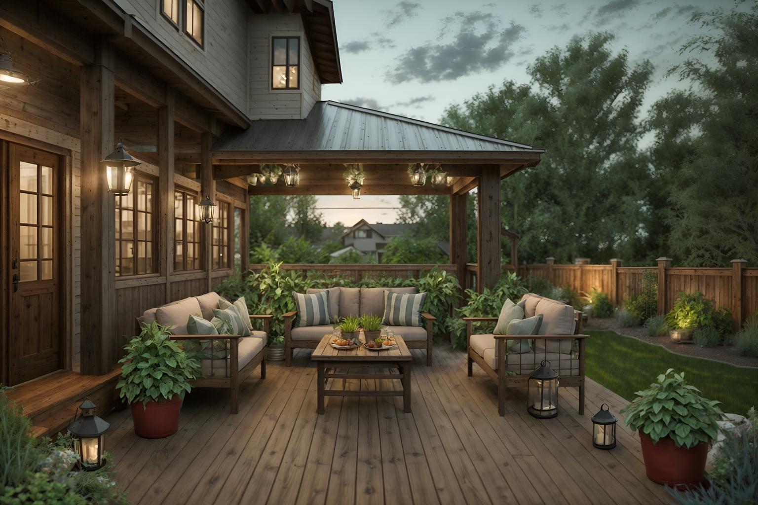 farmhouse-style designed (outdoor patio ) with plant and grass and barbeque or grill and deck with deck chairs and patio couch with pillows and plant. . with . . cinematic photo, highly detailed, cinematic lighting, ultra-detailed, ultrarealistic, photorealism, 8k. farmhouse design style. masterpiece, cinematic light, ultrarealistic+, photorealistic+, 8k, raw photo, realistic, sharp focus on eyes, (symmetrical eyes), (intact eyes), hyperrealistic, highest quality, best quality, , highly detailed, masterpiece, best quality, extremely detailed 8k wallpaper, masterpiece, best quality, ultra-detailed, best shadow, detailed background, detailed face, detailed eyes, high contrast, best illumination, detailed face, dulux, caustic, dynamic angle, detailed glow. dramatic lighting. highly detailed, insanely detailed hair, symmetrical, intricate details, professionally retouched, 8k high definition. strong bokeh. award winning photo.