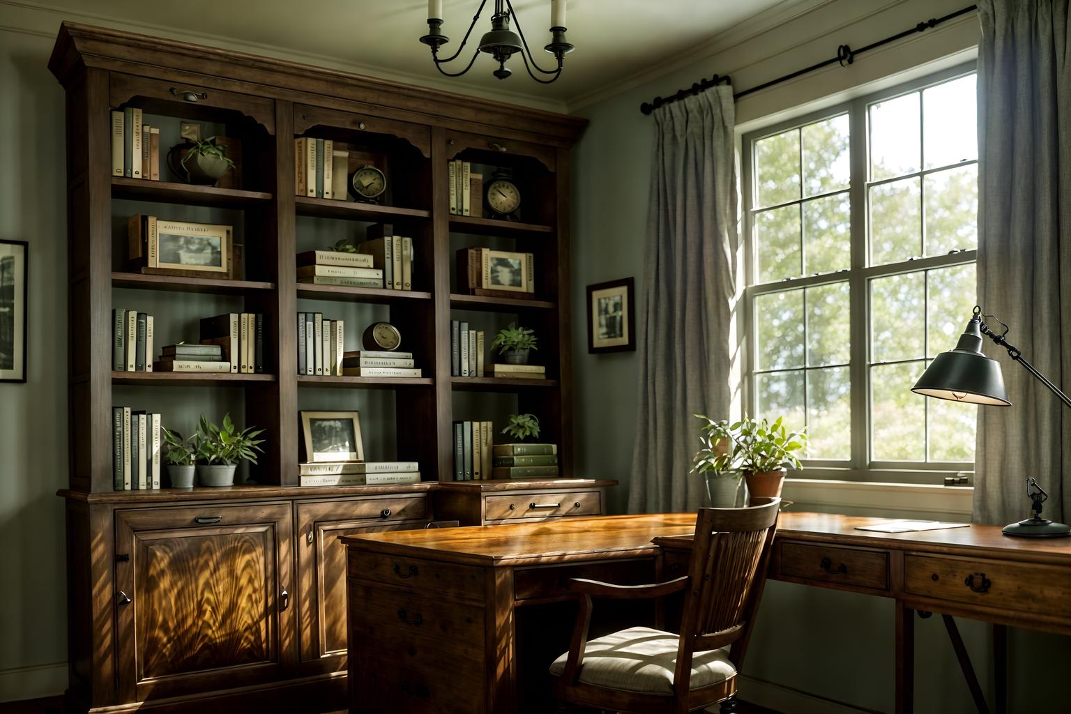 farmhouse-style (study room interior) with office chair and cabinets and lounge chair and bookshelves and desk lamp and plant and writing desk and office chair. . with . . cinematic photo, highly detailed, cinematic lighting, ultra-detailed, ultrarealistic, photorealism, 8k. farmhouse interior design style. masterpiece, cinematic light, ultrarealistic+, photorealistic+, 8k, raw photo, realistic, sharp focus on eyes, (symmetrical eyes), (intact eyes), hyperrealistic, highest quality, best quality, , highly detailed, masterpiece, best quality, extremely detailed 8k wallpaper, masterpiece, best quality, ultra-detailed, best shadow, detailed background, detailed face, detailed eyes, high contrast, best illumination, detailed face, dulux, caustic, dynamic angle, detailed glow. dramatic lighting. highly detailed, insanely detailed hair, symmetrical, intricate details, professionally retouched, 8k high definition. strong bokeh. award winning photo.