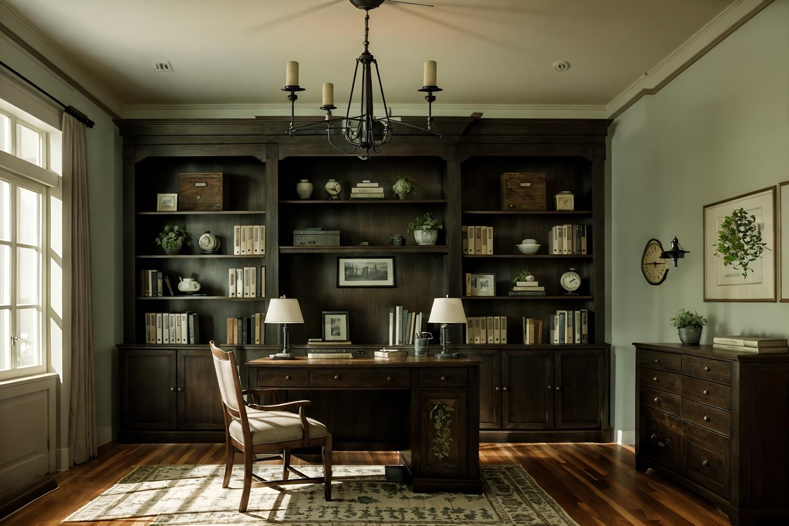 farmhouse-style (study room interior) with office chair and cabinets and lounge chair and bookshelves and desk lamp and plant and writing desk and office chair. . with . . cinematic photo, highly detailed, cinematic lighting, ultra-detailed, ultrarealistic, photorealism, 8k. farmhouse interior design style. masterpiece, cinematic light, ultrarealistic+, photorealistic+, 8k, raw photo, realistic, sharp focus on eyes, (symmetrical eyes), (intact eyes), hyperrealistic, highest quality, best quality, , highly detailed, masterpiece, best quality, extremely detailed 8k wallpaper, masterpiece, best quality, ultra-detailed, best shadow, detailed background, detailed face, detailed eyes, high contrast, best illumination, detailed face, dulux, caustic, dynamic angle, detailed glow. dramatic lighting. highly detailed, insanely detailed hair, symmetrical, intricate details, professionally retouched, 8k high definition. strong bokeh. award winning photo.