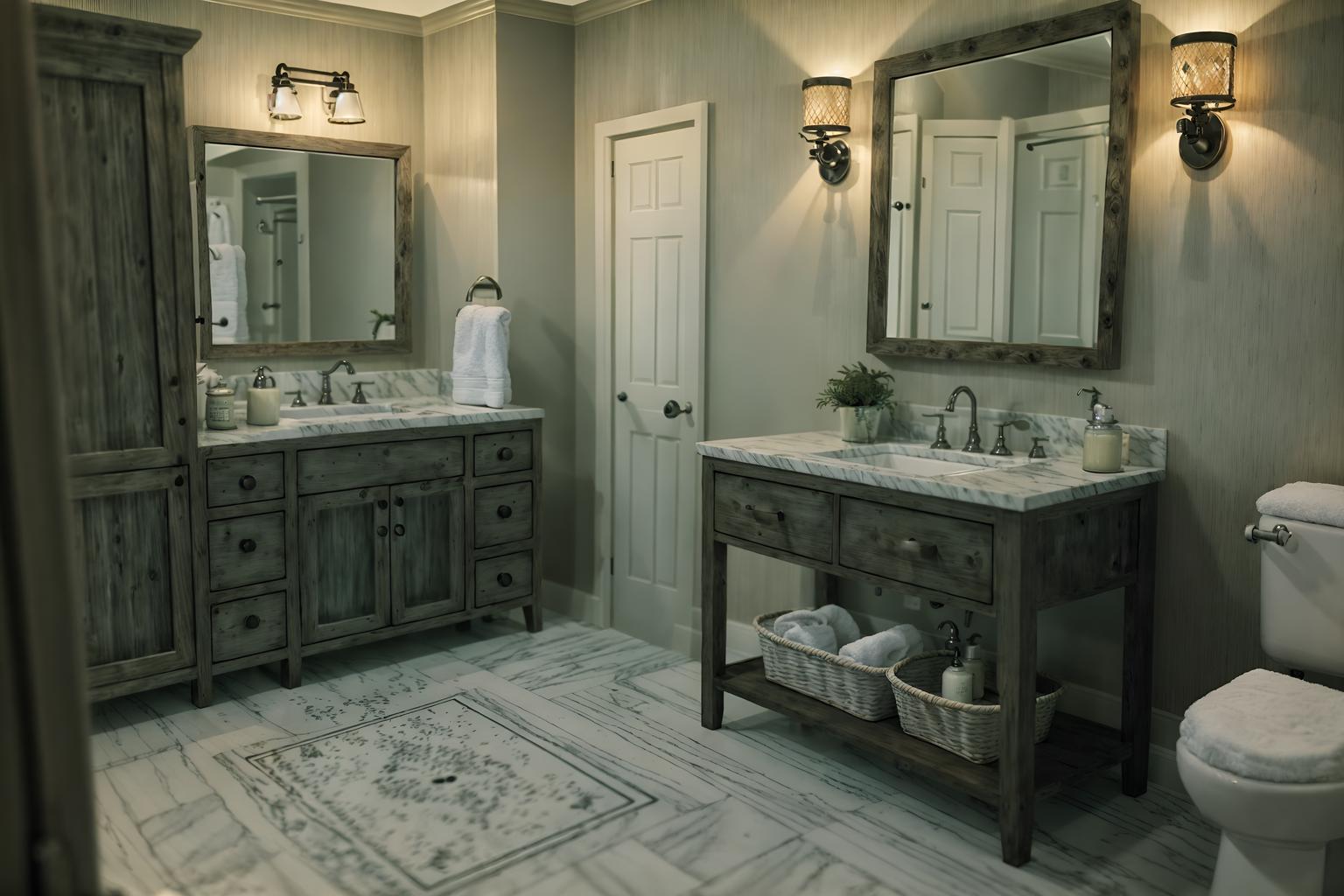 farmhouse-style (hotel bathroom interior) with bathroom cabinet and plant and mirror and bath rail and bathtub and bath towel and bathroom sink with faucet and waste basket. . with . . cinematic photo, highly detailed, cinematic lighting, ultra-detailed, ultrarealistic, photorealism, 8k. farmhouse interior design style. masterpiece, cinematic light, ultrarealistic+, photorealistic+, 8k, raw photo, realistic, sharp focus on eyes, (symmetrical eyes), (intact eyes), hyperrealistic, highest quality, best quality, , highly detailed, masterpiece, best quality, extremely detailed 8k wallpaper, masterpiece, best quality, ultra-detailed, best shadow, detailed background, detailed face, detailed eyes, high contrast, best illumination, detailed face, dulux, caustic, dynamic angle, detailed glow. dramatic lighting. highly detailed, insanely detailed hair, symmetrical, intricate details, professionally retouched, 8k high definition. strong bokeh. award winning photo.