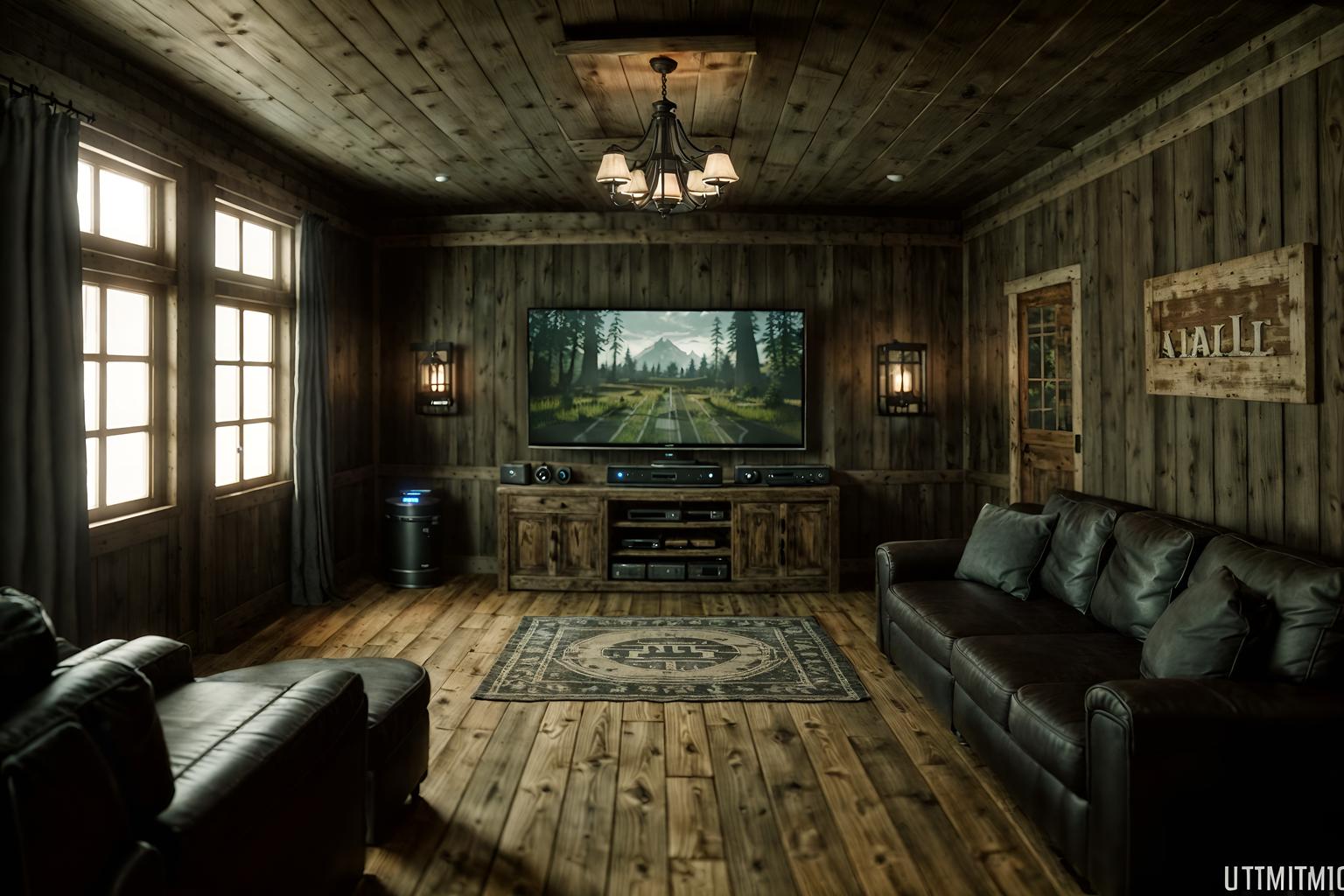 farmhouse-style (gaming room interior) . with . . cinematic photo, highly detailed, cinematic lighting, ultra-detailed, ultrarealistic, photorealism, 8k. farmhouse interior design style. masterpiece, cinematic light, ultrarealistic+, photorealistic+, 8k, raw photo, realistic, sharp focus on eyes, (symmetrical eyes), (intact eyes), hyperrealistic, highest quality, best quality, , highly detailed, masterpiece, best quality, extremely detailed 8k wallpaper, masterpiece, best quality, ultra-detailed, best shadow, detailed background, detailed face, detailed eyes, high contrast, best illumination, detailed face, dulux, caustic, dynamic angle, detailed glow. dramatic lighting. highly detailed, insanely detailed hair, symmetrical, intricate details, professionally retouched, 8k high definition. strong bokeh. award winning photo.