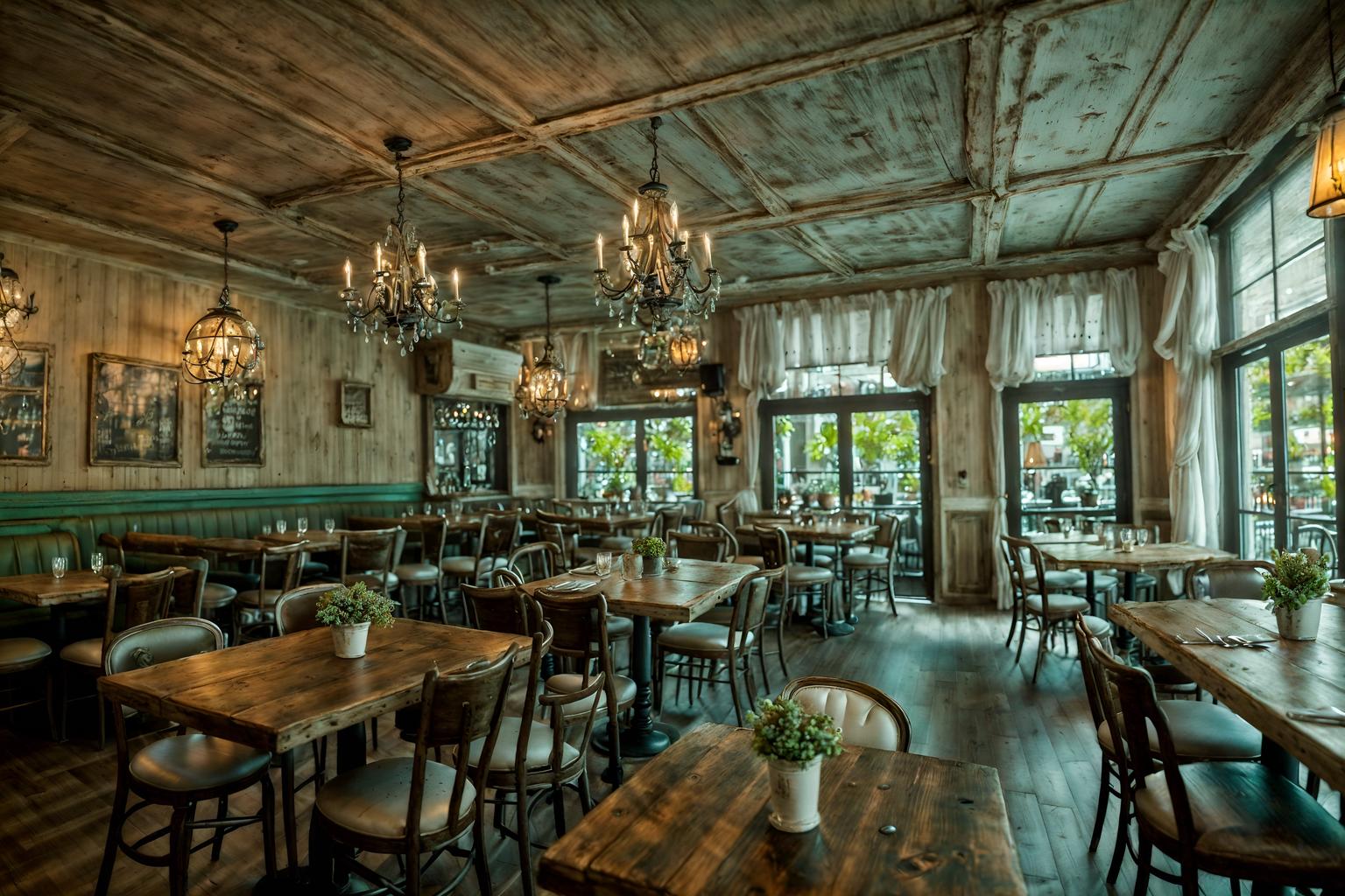 shabby chic-style (restaurant interior) with restaurant decor and restaurant chairs and restaurant dining tables and restaurant bar and restaurant decor. . . cinematic photo, highly detailed, cinematic lighting, ultra-detailed, ultrarealistic, photorealism, 8k. shabby chic interior design style. masterpiece, cinematic light, ultrarealistic+, photorealistic+, 8k, raw photo, realistic, sharp focus on eyes, (symmetrical eyes), (intact eyes), hyperrealistic, highest quality, best quality, , highly detailed, masterpiece, best quality, extremely detailed 8k wallpaper, masterpiece, best quality, ultra-detailed, best shadow, detailed background, detailed face, detailed eyes, high contrast, best illumination, detailed face, dulux, caustic, dynamic angle, detailed glow. dramatic lighting. highly detailed, insanely detailed hair, symmetrical, intricate details, professionally retouched, 8k high definition. strong bokeh. award winning photo.