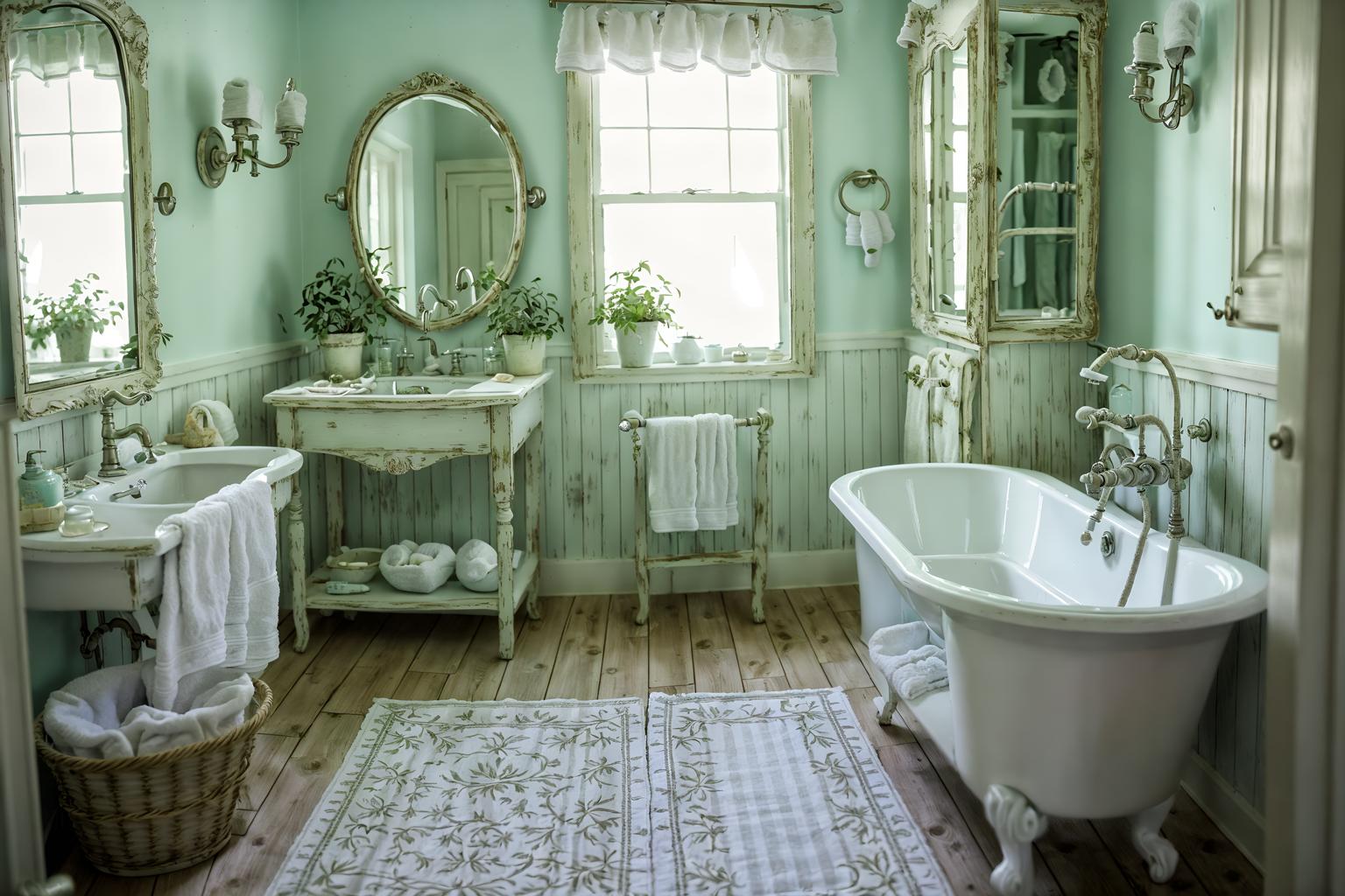 shabby chic-style (bathroom interior) with mirror and bathroom sink with faucet and toilet seat and waste basket and bath towel and bathroom cabinet and shower and plant. . . cinematic photo, highly detailed, cinematic lighting, ultra-detailed, ultrarealistic, photorealism, 8k. shabby chic interior design style. masterpiece, cinematic light, ultrarealistic+, photorealistic+, 8k, raw photo, realistic, sharp focus on eyes, (symmetrical eyes), (intact eyes), hyperrealistic, highest quality, best quality, , highly detailed, masterpiece, best quality, extremely detailed 8k wallpaper, masterpiece, best quality, ultra-detailed, best shadow, detailed background, detailed face, detailed eyes, high contrast, best illumination, detailed face, dulux, caustic, dynamic angle, detailed glow. dramatic lighting. highly detailed, insanely detailed hair, symmetrical, intricate details, professionally retouched, 8k high definition. strong bokeh. award winning photo.