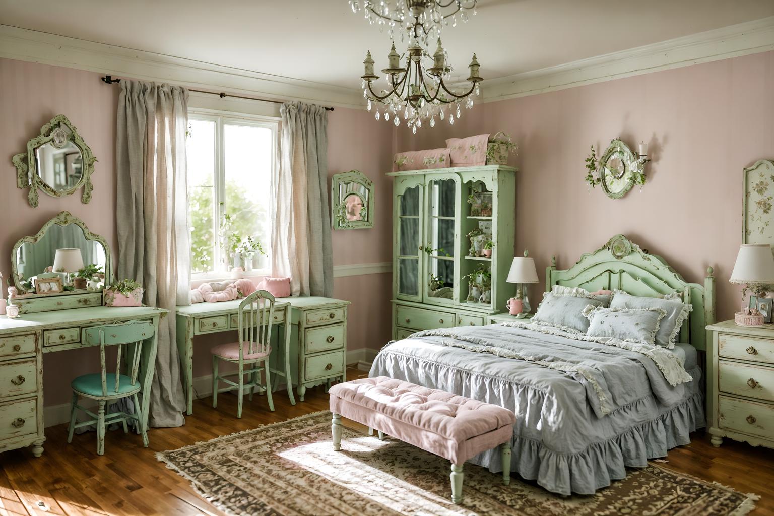 shabby chic-style (kids room interior) with mirror and bed and plant and headboard and night light and accent chair and storage bench or ottoman and kids desk. . . cinematic photo, highly detailed, cinematic lighting, ultra-detailed, ultrarealistic, photorealism, 8k. shabby chic interior design style. masterpiece, cinematic light, ultrarealistic+, photorealistic+, 8k, raw photo, realistic, sharp focus on eyes, (symmetrical eyes), (intact eyes), hyperrealistic, highest quality, best quality, , highly detailed, masterpiece, best quality, extremely detailed 8k wallpaper, masterpiece, best quality, ultra-detailed, best shadow, detailed background, detailed face, detailed eyes, high contrast, best illumination, detailed face, dulux, caustic, dynamic angle, detailed glow. dramatic lighting. highly detailed, insanely detailed hair, symmetrical, intricate details, professionally retouched, 8k high definition. strong bokeh. award winning photo.