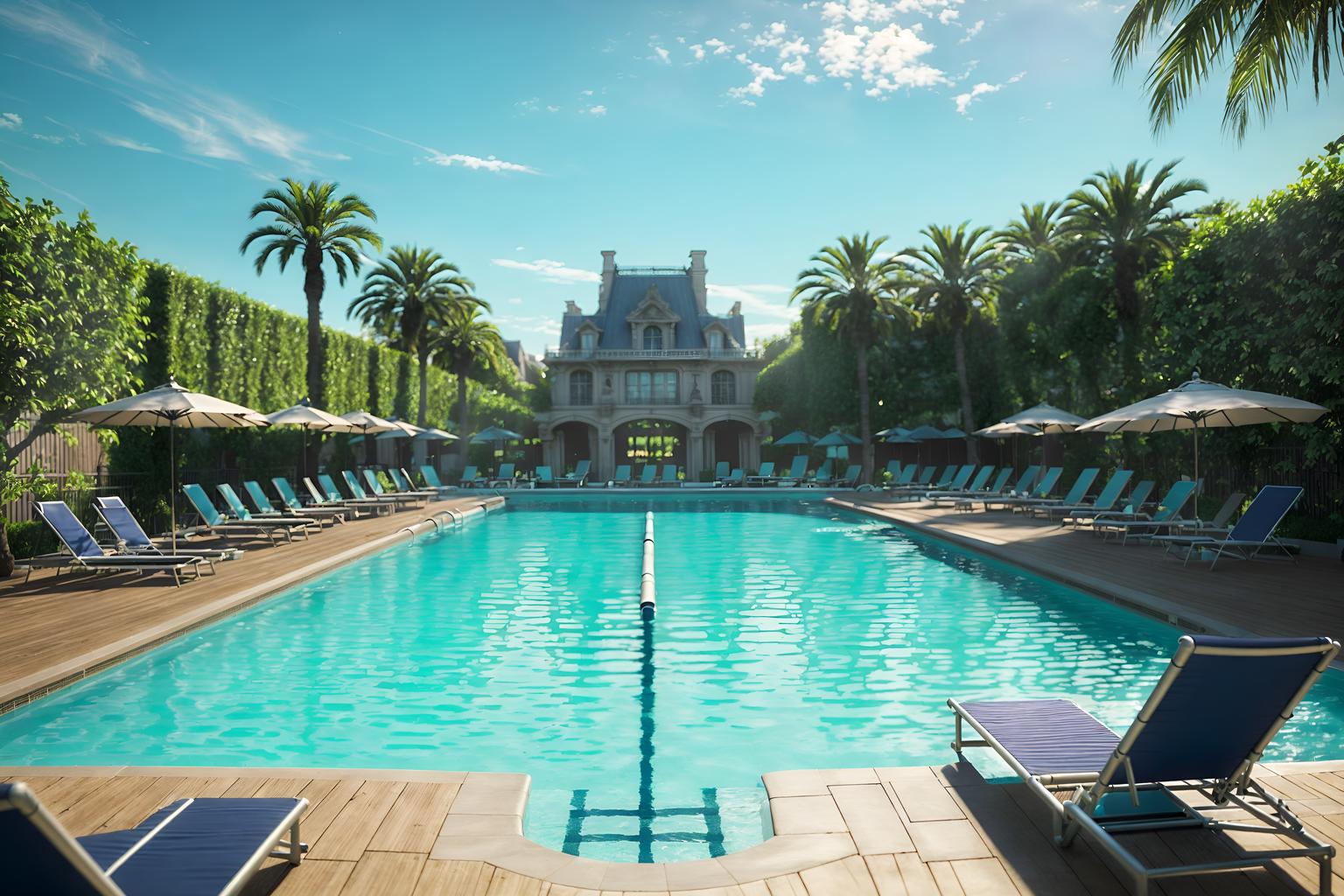 parisian-style designed (outdoor pool area ) with pool lounge chairs and pool and pool lights and pool lounge chairs. . . cinematic photo, highly detailed, cinematic lighting, ultra-detailed, ultrarealistic, photorealism, 8k. parisian design style. masterpiece, cinematic light, ultrarealistic+, photorealistic+, 8k, raw photo, realistic, sharp focus on eyes, (symmetrical eyes), (intact eyes), hyperrealistic, highest quality, best quality, , highly detailed, masterpiece, best quality, extremely detailed 8k wallpaper, masterpiece, best quality, ultra-detailed, best shadow, detailed background, detailed face, detailed eyes, high contrast, best illumination, detailed face, dulux, caustic, dynamic angle, detailed glow. dramatic lighting. highly detailed, insanely detailed hair, symmetrical, intricate details, professionally retouched, 8k high definition. strong bokeh. award winning photo.