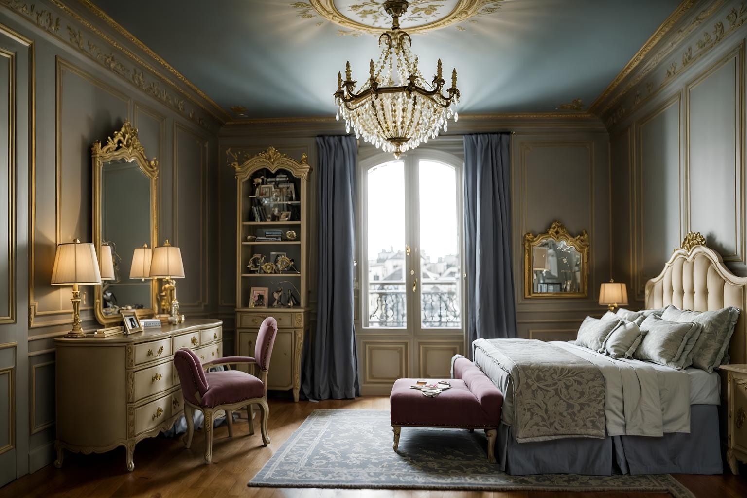 parisian-style (kids room interior) with storage bench or ottoman and kids desk and bedside table or night stand and accent chair and night light and dresser closet and bed and headboard. . . cinematic photo, highly detailed, cinematic lighting, ultra-detailed, ultrarealistic, photorealism, 8k. parisian interior design style. masterpiece, cinematic light, ultrarealistic+, photorealistic+, 8k, raw photo, realistic, sharp focus on eyes, (symmetrical eyes), (intact eyes), hyperrealistic, highest quality, best quality, , highly detailed, masterpiece, best quality, extremely detailed 8k wallpaper, masterpiece, best quality, ultra-detailed, best shadow, detailed background, detailed face, detailed eyes, high contrast, best illumination, detailed face, dulux, caustic, dynamic angle, detailed glow. dramatic lighting. highly detailed, insanely detailed hair, symmetrical, intricate details, professionally retouched, 8k high definition. strong bokeh. award winning photo.