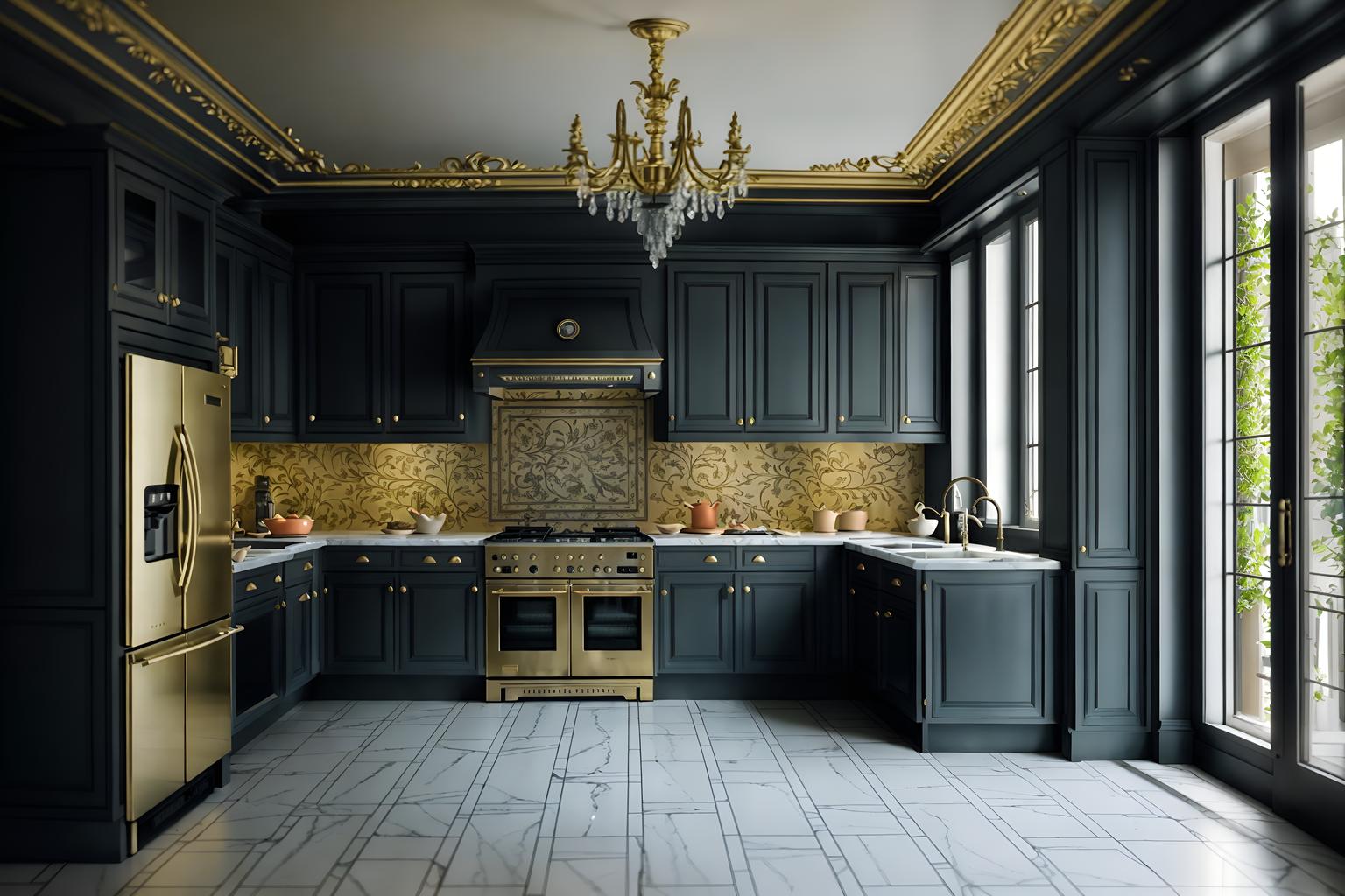 parisian-style (kitchen interior) with sink and refrigerator and worktops and stove and plant and kitchen cabinets and sink. . . cinematic photo, highly detailed, cinematic lighting, ultra-detailed, ultrarealistic, photorealism, 8k. parisian interior design style. masterpiece, cinematic light, ultrarealistic+, photorealistic+, 8k, raw photo, realistic, sharp focus on eyes, (symmetrical eyes), (intact eyes), hyperrealistic, highest quality, best quality, , highly detailed, masterpiece, best quality, extremely detailed 8k wallpaper, masterpiece, best quality, ultra-detailed, best shadow, detailed background, detailed face, detailed eyes, high contrast, best illumination, detailed face, dulux, caustic, dynamic angle, detailed glow. dramatic lighting. highly detailed, insanely detailed hair, symmetrical, intricate details, professionally retouched, 8k high definition. strong bokeh. award winning photo.