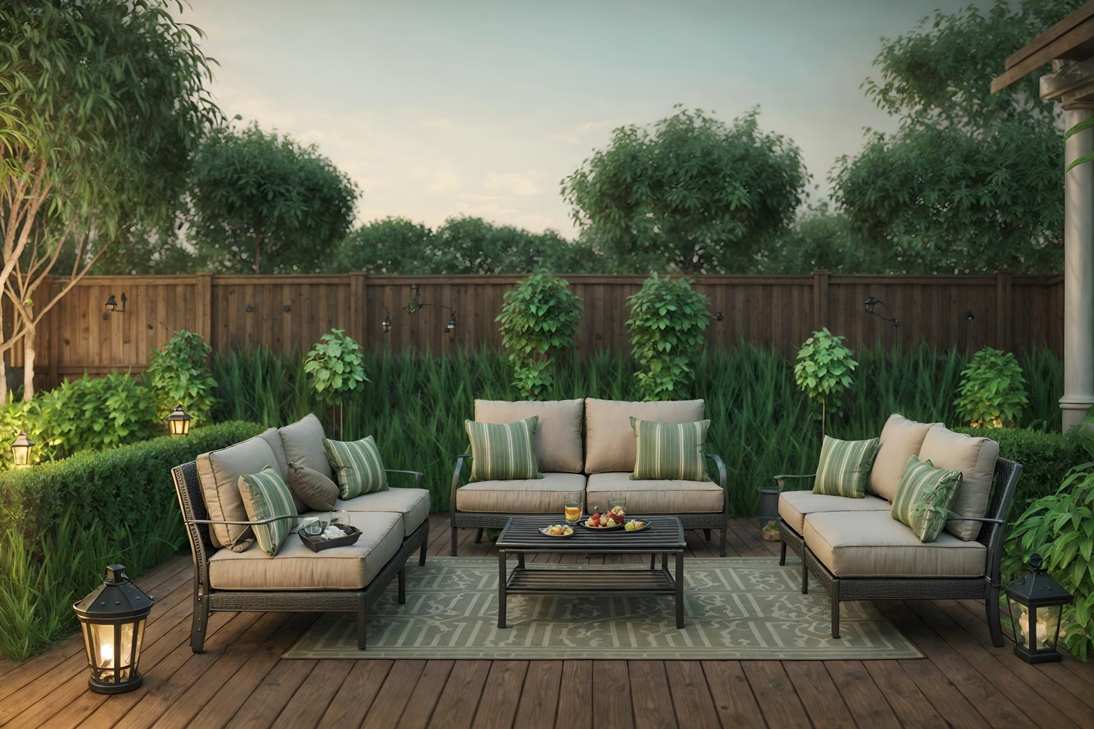 parisian-style designed (outdoor patio ) with grass and patio couch with pillows and deck with deck chairs and barbeque or grill and plant and grass. . . cinematic photo, highly detailed, cinematic lighting, ultra-detailed, ultrarealistic, photorealism, 8k. parisian design style. masterpiece, cinematic light, ultrarealistic+, photorealistic+, 8k, raw photo, realistic, sharp focus on eyes, (symmetrical eyes), (intact eyes), hyperrealistic, highest quality, best quality, , highly detailed, masterpiece, best quality, extremely detailed 8k wallpaper, masterpiece, best quality, ultra-detailed, best shadow, detailed background, detailed face, detailed eyes, high contrast, best illumination, detailed face, dulux, caustic, dynamic angle, detailed glow. dramatic lighting. highly detailed, insanely detailed hair, symmetrical, intricate details, professionally retouched, 8k high definition. strong bokeh. award winning photo.