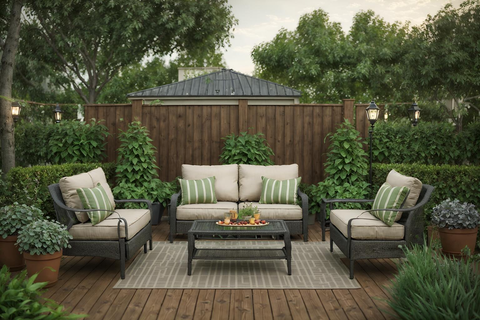 parisian-style designed (outdoor patio ) with grass and patio couch with pillows and deck with deck chairs and barbeque or grill and plant and grass. . . cinematic photo, highly detailed, cinematic lighting, ultra-detailed, ultrarealistic, photorealism, 8k. parisian design style. masterpiece, cinematic light, ultrarealistic+, photorealistic+, 8k, raw photo, realistic, sharp focus on eyes, (symmetrical eyes), (intact eyes), hyperrealistic, highest quality, best quality, , highly detailed, masterpiece, best quality, extremely detailed 8k wallpaper, masterpiece, best quality, ultra-detailed, best shadow, detailed background, detailed face, detailed eyes, high contrast, best illumination, detailed face, dulux, caustic, dynamic angle, detailed glow. dramatic lighting. highly detailed, insanely detailed hair, symmetrical, intricate details, professionally retouched, 8k high definition. strong bokeh. award winning photo.