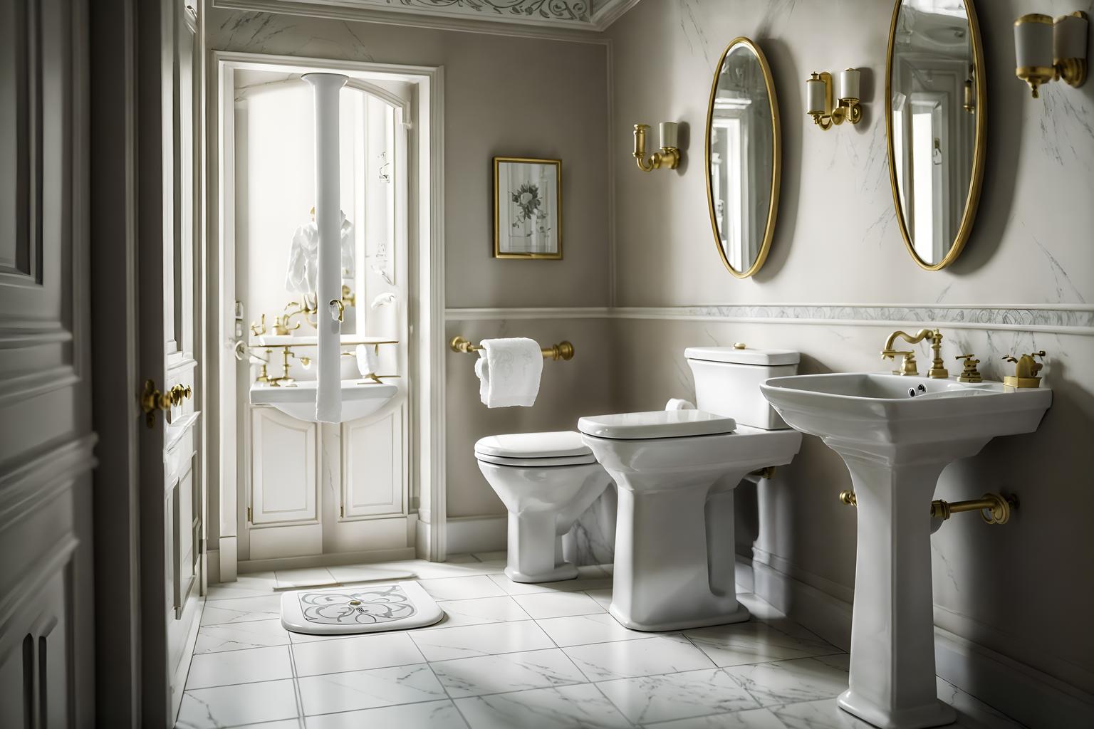 parisian-style (toilet interior) with toilet with toilet seat up and toilet paper hanger and sink with tap and toilet with toilet seat up. . . cinematic photo, highly detailed, cinematic lighting, ultra-detailed, ultrarealistic, photorealism, 8k. parisian interior design style. masterpiece, cinematic light, ultrarealistic+, photorealistic+, 8k, raw photo, realistic, sharp focus on eyes, (symmetrical eyes), (intact eyes), hyperrealistic, highest quality, best quality, , highly detailed, masterpiece, best quality, extremely detailed 8k wallpaper, masterpiece, best quality, ultra-detailed, best shadow, detailed background, detailed face, detailed eyes, high contrast, best illumination, detailed face, dulux, caustic, dynamic angle, detailed glow. dramatic lighting. highly detailed, insanely detailed hair, symmetrical, intricate details, professionally retouched, 8k high definition. strong bokeh. award winning photo.