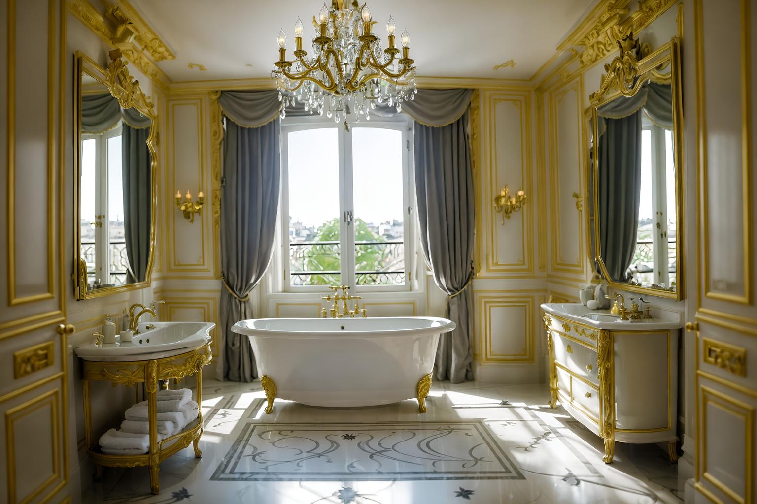 parisian-style (hotel bathroom interior) with plant and bath rail and toilet seat and bathroom sink with faucet and shower and bath towel and mirror and bathroom cabinet. . . cinematic photo, highly detailed, cinematic lighting, ultra-detailed, ultrarealistic, photorealism, 8k. parisian interior design style. masterpiece, cinematic light, ultrarealistic+, photorealistic+, 8k, raw photo, realistic, sharp focus on eyes, (symmetrical eyes), (intact eyes), hyperrealistic, highest quality, best quality, , highly detailed, masterpiece, best quality, extremely detailed 8k wallpaper, masterpiece, best quality, ultra-detailed, best shadow, detailed background, detailed face, detailed eyes, high contrast, best illumination, detailed face, dulux, caustic, dynamic angle, detailed glow. dramatic lighting. highly detailed, insanely detailed hair, symmetrical, intricate details, professionally retouched, 8k high definition. strong bokeh. award winning photo.