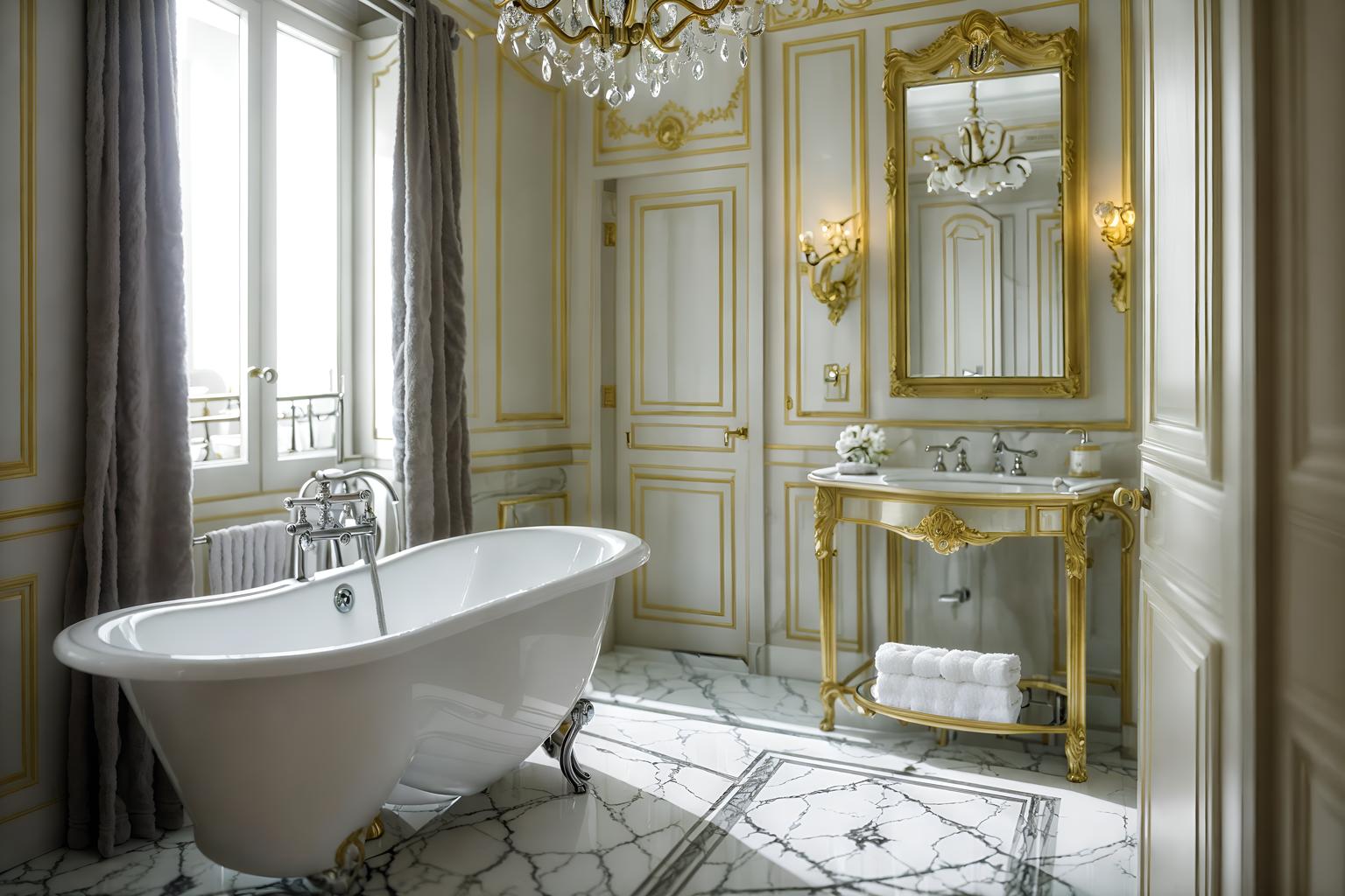 parisian-style (hotel bathroom interior) with plant and bath rail and toilet seat and bathroom sink with faucet and shower and bath towel and mirror and bathroom cabinet. . . cinematic photo, highly detailed, cinematic lighting, ultra-detailed, ultrarealistic, photorealism, 8k. parisian interior design style. masterpiece, cinematic light, ultrarealistic+, photorealistic+, 8k, raw photo, realistic, sharp focus on eyes, (symmetrical eyes), (intact eyes), hyperrealistic, highest quality, best quality, , highly detailed, masterpiece, best quality, extremely detailed 8k wallpaper, masterpiece, best quality, ultra-detailed, best shadow, detailed background, detailed face, detailed eyes, high contrast, best illumination, detailed face, dulux, caustic, dynamic angle, detailed glow. dramatic lighting. highly detailed, insanely detailed hair, symmetrical, intricate details, professionally retouched, 8k high definition. strong bokeh. award winning photo.