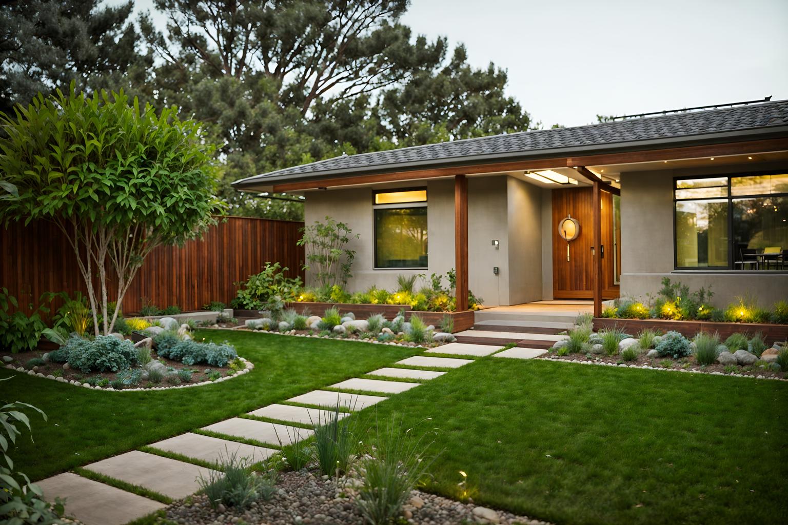 midcentury modern-style designed (outdoor garden ) with grass and garden tree and garden plants and grass. . with muted tones and organic and geometric shapes and graphic shapes and natural and manmade materials and vibrant colors and minimalist and wood pendant light mid century modern chandelier and integrating indoor and outdoor motifs. . cinematic photo, highly detailed, cinematic lighting, ultra-detailed, ultrarealistic, photorealism, 8k. midcentury modern design style. masterpiece, cinematic light, ultrarealistic+, photorealistic+, 8k, raw photo, realistic, sharp focus on eyes, (symmetrical eyes), (intact eyes), hyperrealistic, highest quality, best quality, , highly detailed, masterpiece, best quality, extremely detailed 8k wallpaper, masterpiece, best quality, ultra-detailed, best shadow, detailed background, detailed face, detailed eyes, high contrast, best illumination, detailed face, dulux, caustic, dynamic angle, detailed glow. dramatic lighting. highly detailed, insanely detailed hair, symmetrical, intricate details, professionally retouched, 8k high definition. strong bokeh. award winning photo.