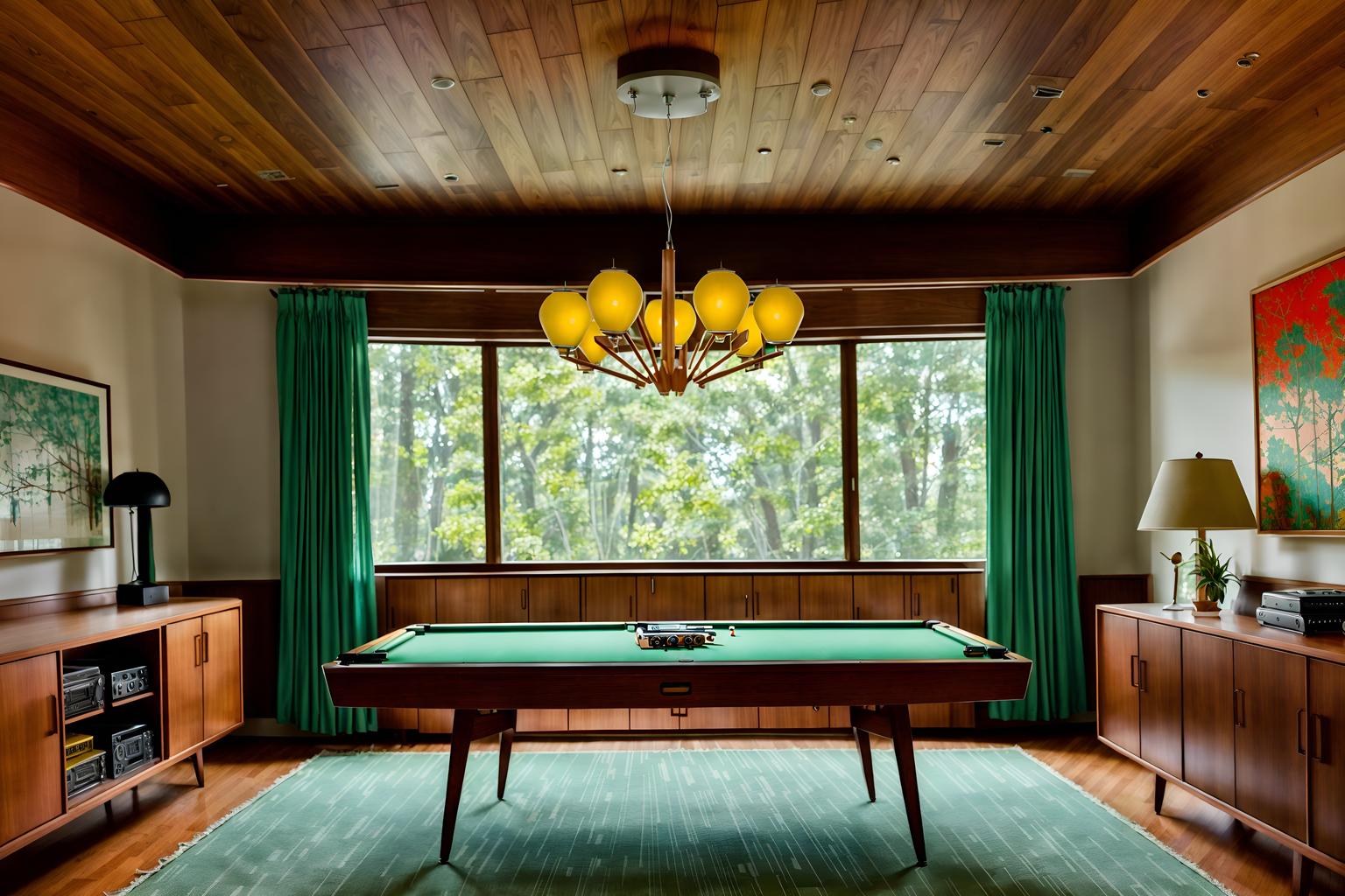 midcentury modern-style (gaming room interior) . with mid century modern mobile chandelier and vibrant colors and function over form and nature indoors and minimalist and natural and manmade materials and muted tones and wood pendant light mid century modern chandelier. . cinematic photo, highly detailed, cinematic lighting, ultra-detailed, ultrarealistic, photorealism, 8k. midcentury modern interior design style. masterpiece, cinematic light, ultrarealistic+, photorealistic+, 8k, raw photo, realistic, sharp focus on eyes, (symmetrical eyes), (intact eyes), hyperrealistic, highest quality, best quality, , highly detailed, masterpiece, best quality, extremely detailed 8k wallpaper, masterpiece, best quality, ultra-detailed, best shadow, detailed background, detailed face, detailed eyes, high contrast, best illumination, detailed face, dulux, caustic, dynamic angle, detailed glow. dramatic lighting. highly detailed, insanely detailed hair, symmetrical, intricate details, professionally retouched, 8k high definition. strong bokeh. award winning photo.