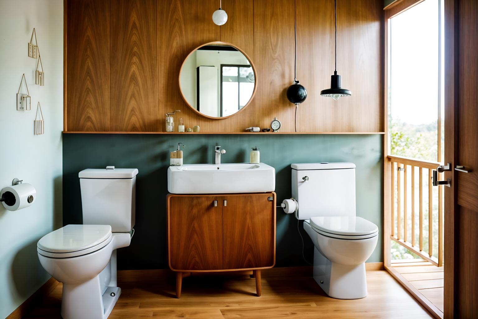 midcentury modern-style (toilet interior) with toilet with toilet seat up and toilet paper hanger and sink with tap and toilet with toilet seat up. . with minimalist and mid century modern mobile chandelier and graphic shapes and wood pendant light mid century modern chandelier and integrating indoor and outdoor motifs and natural and manmade materials and organic and geometric shapes and muted tones. . cinematic photo, highly detailed, cinematic lighting, ultra-detailed, ultrarealistic, photorealism, 8k. midcentury modern interior design style. masterpiece, cinematic light, ultrarealistic+, photorealistic+, 8k, raw photo, realistic, sharp focus on eyes, (symmetrical eyes), (intact eyes), hyperrealistic, highest quality, best quality, , highly detailed, masterpiece, best quality, extremely detailed 8k wallpaper, masterpiece, best quality, ultra-detailed, best shadow, detailed background, detailed face, detailed eyes, high contrast, best illumination, detailed face, dulux, caustic, dynamic angle, detailed glow. dramatic lighting. highly detailed, insanely detailed hair, symmetrical, intricate details, professionally retouched, 8k high definition. strong bokeh. award winning photo.