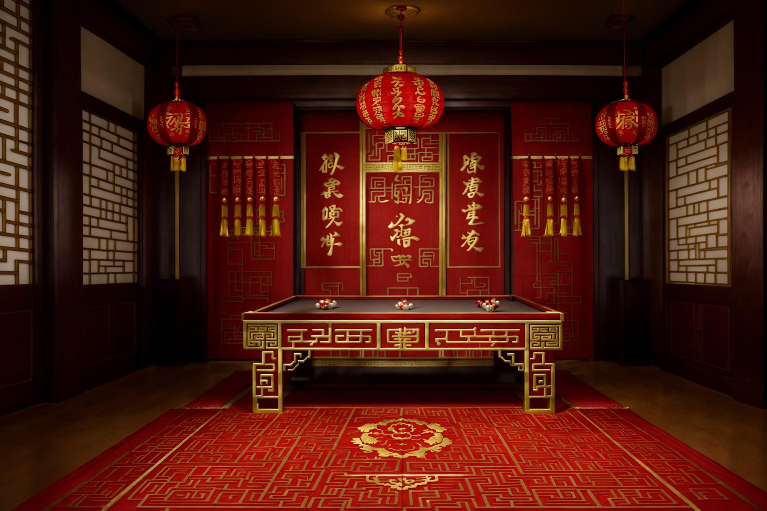 chinese new year-style (gaming room interior) . with door couplets and fai chun banners and mei hwa flowers and red and gold tassels and money tree and gold ingots and chinese knots and chinese red lanterns. . cinematic photo, highly detailed, cinematic lighting, ultra-detailed, ultrarealistic, photorealism, 8k. chinese new year interior design style. masterpiece, cinematic light, ultrarealistic+, photorealistic+, 8k, raw photo, realistic, sharp focus on eyes, (symmetrical eyes), (intact eyes), hyperrealistic, highest quality, best quality, , highly detailed, masterpiece, best quality, extremely detailed 8k wallpaper, masterpiece, best quality, ultra-detailed, best shadow, detailed background, detailed face, detailed eyes, high contrast, best illumination, detailed face, dulux, caustic, dynamic angle, detailed glow. dramatic lighting. highly detailed, insanely detailed hair, symmetrical, intricate details, professionally retouched, 8k high definition. strong bokeh. award winning photo.