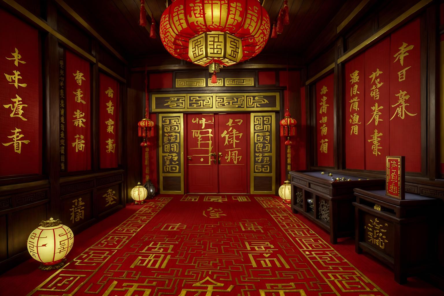 chinese new year-style (gaming room interior) . with door couplets and fai chun banners and mei hwa flowers and red and gold tassels and money tree and gold ingots and chinese knots and chinese red lanterns. . cinematic photo, highly detailed, cinematic lighting, ultra-detailed, ultrarealistic, photorealism, 8k. chinese new year interior design style. masterpiece, cinematic light, ultrarealistic+, photorealistic+, 8k, raw photo, realistic, sharp focus on eyes, (symmetrical eyes), (intact eyes), hyperrealistic, highest quality, best quality, , highly detailed, masterpiece, best quality, extremely detailed 8k wallpaper, masterpiece, best quality, ultra-detailed, best shadow, detailed background, detailed face, detailed eyes, high contrast, best illumination, detailed face, dulux, caustic, dynamic angle, detailed glow. dramatic lighting. highly detailed, insanely detailed hair, symmetrical, intricate details, professionally retouched, 8k high definition. strong bokeh. award winning photo.