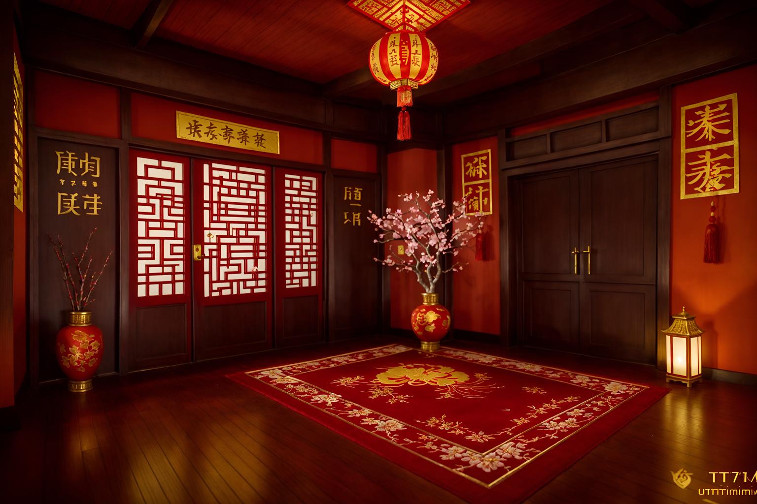 chinese new year-style (attic interior) . with vases of plum blossoms and orchids and red and gold tassels and door couplets and zodiac calendar and orange trees and red and gold candles and money tree and paper cuttings. . cinematic photo, highly detailed, cinematic lighting, ultra-detailed, ultrarealistic, photorealism, 8k. chinese new year interior design style. masterpiece, cinematic light, ultrarealistic+, photorealistic+, 8k, raw photo, realistic, sharp focus on eyes, (symmetrical eyes), (intact eyes), hyperrealistic, highest quality, best quality, , highly detailed, masterpiece, best quality, extremely detailed 8k wallpaper, masterpiece, best quality, ultra-detailed, best shadow, detailed background, detailed face, detailed eyes, high contrast, best illumination, detailed face, dulux, caustic, dynamic angle, detailed glow. dramatic lighting. highly detailed, insanely detailed hair, symmetrical, intricate details, professionally retouched, 8k high definition. strong bokeh. award winning photo.