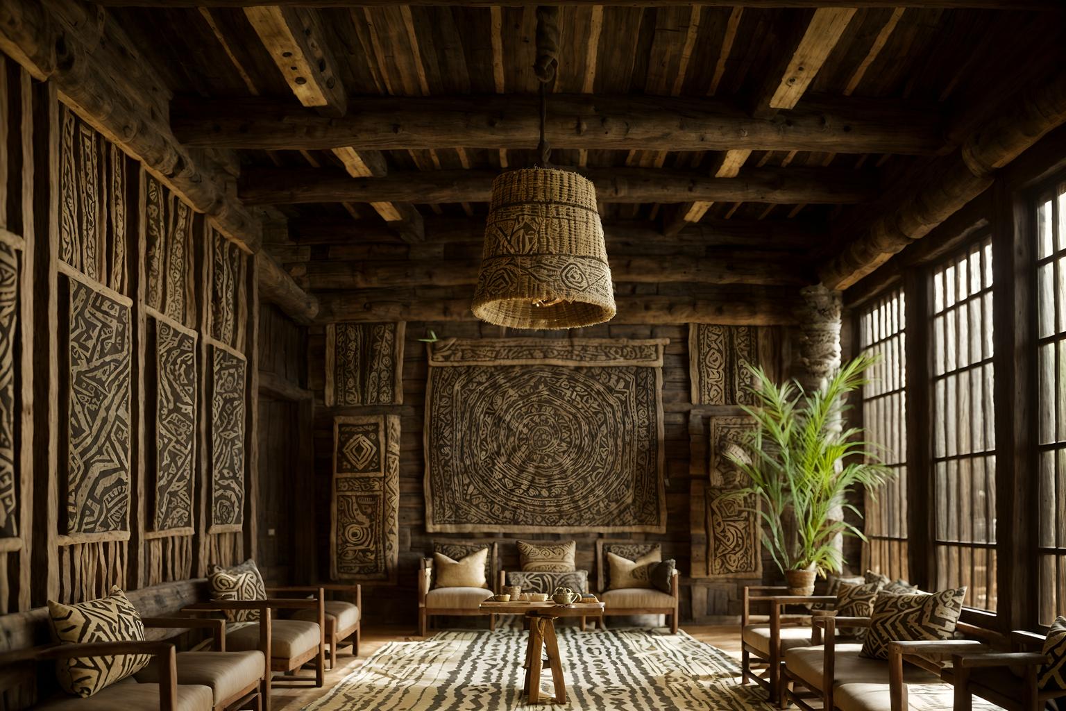 tribal-style (coffee shop interior) . with animal prints and animal furslinen and intricate grass weaving and sculptures and artworks and planks of stone and desert colours and smooth worn timbers and tribal revival. . cinematic photo, highly detailed, cinematic lighting, ultra-detailed, ultrarealistic, photorealism, 8k. tribal interior design style. masterpiece, cinematic light, ultrarealistic+, photorealistic+, 8k, raw photo, realistic, sharp focus on eyes, (symmetrical eyes), (intact eyes), hyperrealistic, highest quality, best quality, , highly detailed, masterpiece, best quality, extremely detailed 8k wallpaper, masterpiece, best quality, ultra-detailed, best shadow, detailed background, detailed face, detailed eyes, high contrast, best illumination, detailed face, dulux, caustic, dynamic angle, detailed glow. dramatic lighting. highly detailed, insanely detailed hair, symmetrical, intricate details, professionally retouched, 8k high definition. strong bokeh. award winning photo.