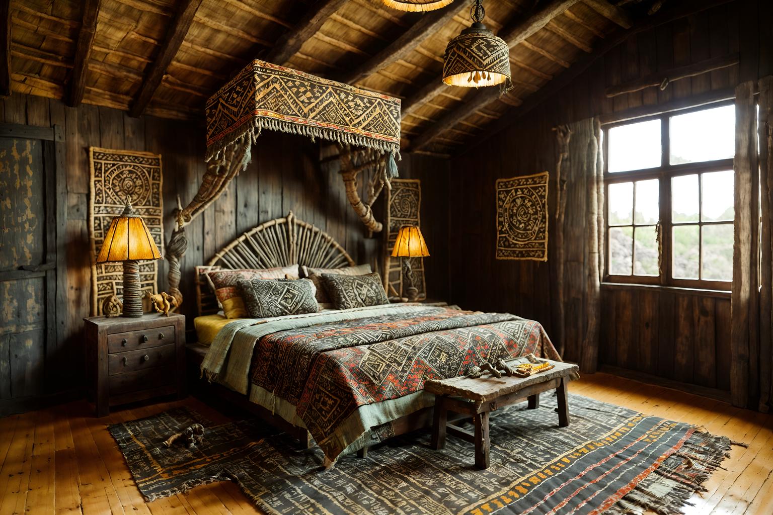 tribal-style (attic interior) . with sculptures and artworks and tribal revival and exuberant splashes of colour and animal prints and smooth worn timbers and hand dyed batik fabrics and animal furslinen and desert colours. . cinematic photo, highly detailed, cinematic lighting, ultra-detailed, ultrarealistic, photorealism, 8k. tribal interior design style. masterpiece, cinematic light, ultrarealistic+, photorealistic+, 8k, raw photo, realistic, sharp focus on eyes, (symmetrical eyes), (intact eyes), hyperrealistic, highest quality, best quality, , highly detailed, masterpiece, best quality, extremely detailed 8k wallpaper, masterpiece, best quality, ultra-detailed, best shadow, detailed background, detailed face, detailed eyes, high contrast, best illumination, detailed face, dulux, caustic, dynamic angle, detailed glow. dramatic lighting. highly detailed, insanely detailed hair, symmetrical, intricate details, professionally retouched, 8k high definition. strong bokeh. award winning photo.