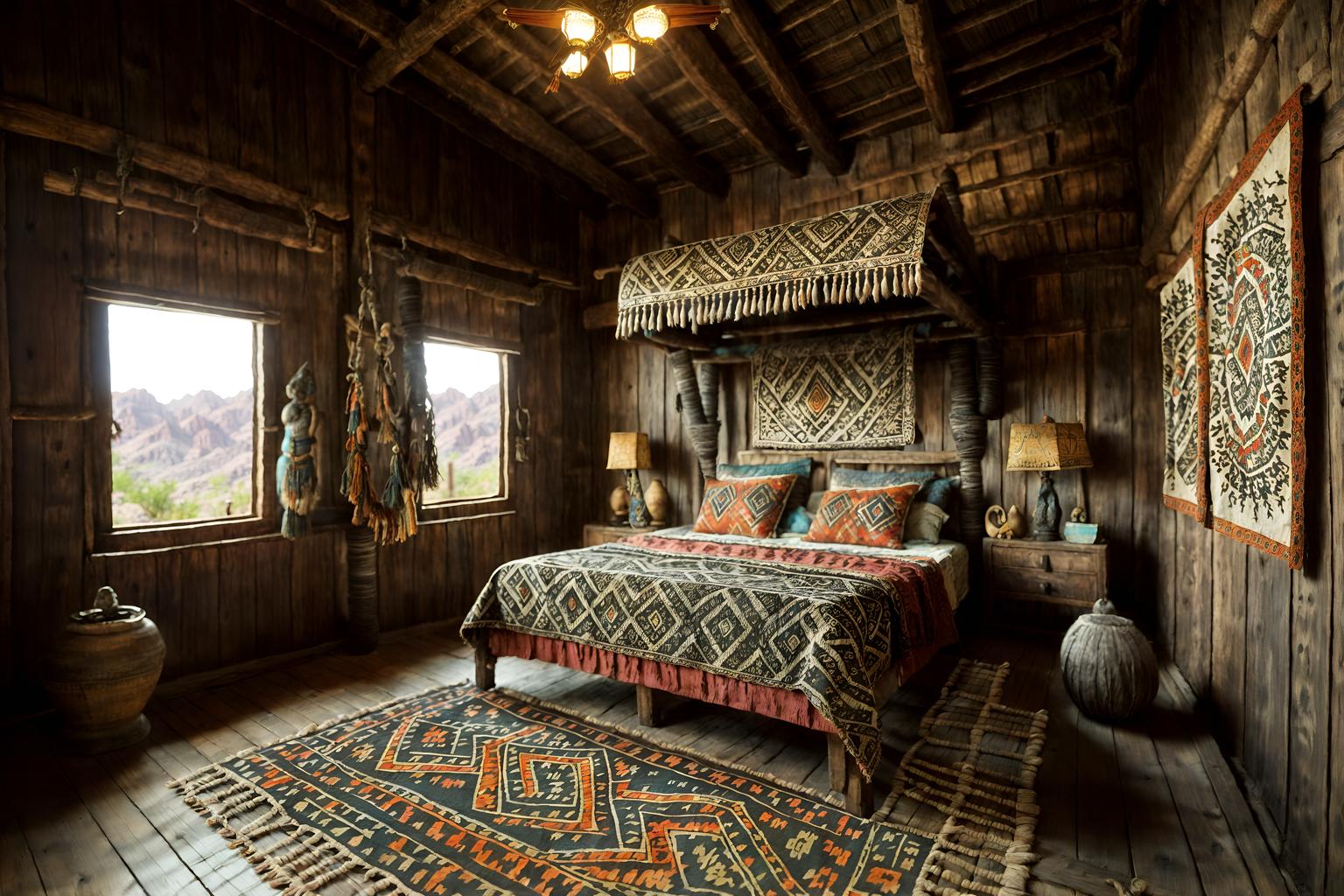 tribal-style (attic interior) . with sculptures and artworks and tribal revival and exuberant splashes of colour and animal prints and smooth worn timbers and hand dyed batik fabrics and animal furslinen and desert colours. . cinematic photo, highly detailed, cinematic lighting, ultra-detailed, ultrarealistic, photorealism, 8k. tribal interior design style. masterpiece, cinematic light, ultrarealistic+, photorealistic+, 8k, raw photo, realistic, sharp focus on eyes, (symmetrical eyes), (intact eyes), hyperrealistic, highest quality, best quality, , highly detailed, masterpiece, best quality, extremely detailed 8k wallpaper, masterpiece, best quality, ultra-detailed, best shadow, detailed background, detailed face, detailed eyes, high contrast, best illumination, detailed face, dulux, caustic, dynamic angle, detailed glow. dramatic lighting. highly detailed, insanely detailed hair, symmetrical, intricate details, professionally retouched, 8k high definition. strong bokeh. award winning photo.