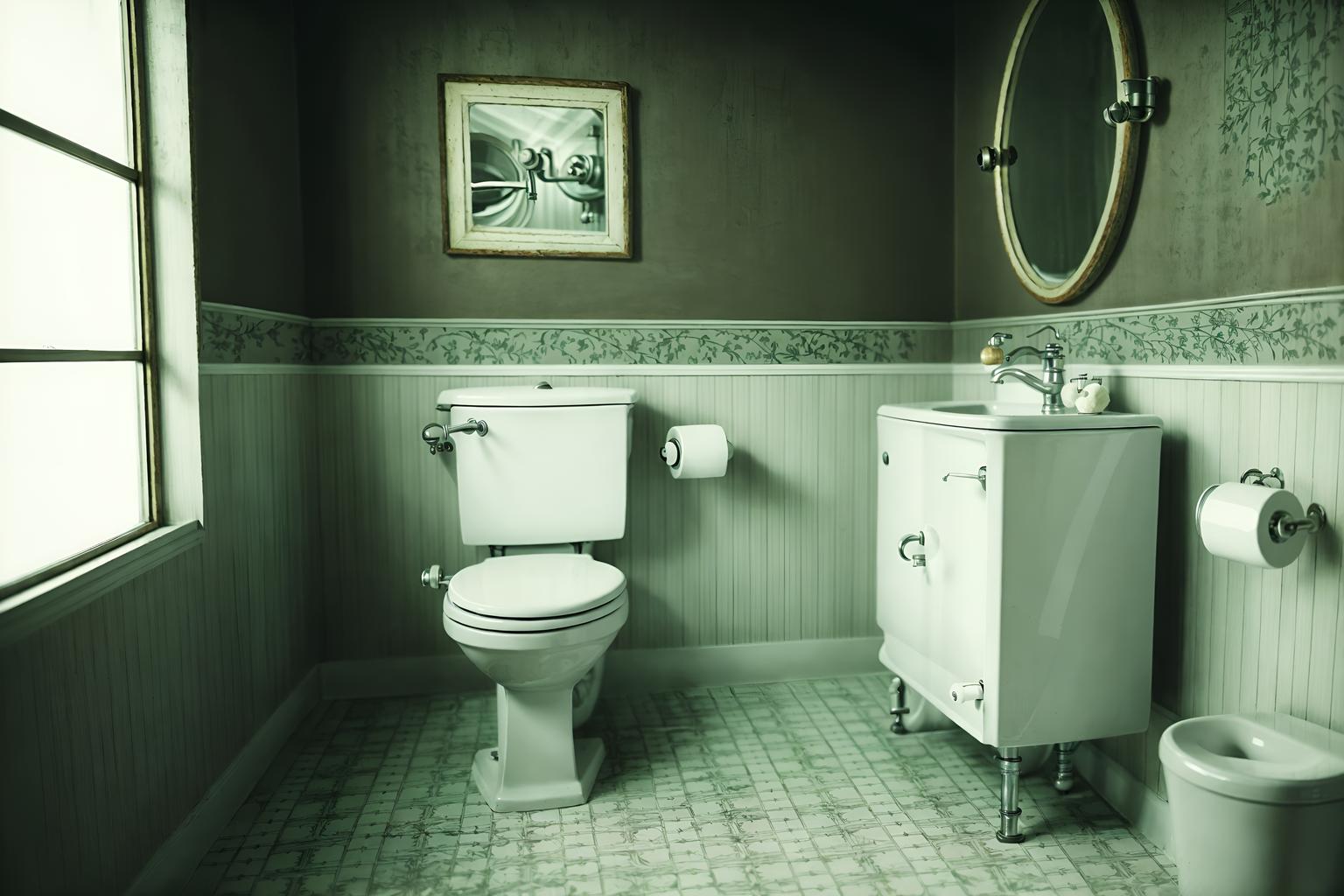 vintage-style (toilet interior) with toilet with toilet seat up and sink with tap and toilet paper hanger and toilet with toilet seat up. . with . . cinematic photo, highly detailed, cinematic lighting, ultra-detailed, ultrarealistic, photorealism, 8k. vintage interior design style. masterpiece, cinematic light, ultrarealistic+, photorealistic+, 8k, raw photo, realistic, sharp focus on eyes, (symmetrical eyes), (intact eyes), hyperrealistic, highest quality, best quality, , highly detailed, masterpiece, best quality, extremely detailed 8k wallpaper, masterpiece, best quality, ultra-detailed, best shadow, detailed background, detailed face, detailed eyes, high contrast, best illumination, detailed face, dulux, caustic, dynamic angle, detailed glow. dramatic lighting. highly detailed, insanely detailed hair, symmetrical, intricate details, professionally retouched, 8k high definition. strong bokeh. award winning photo.