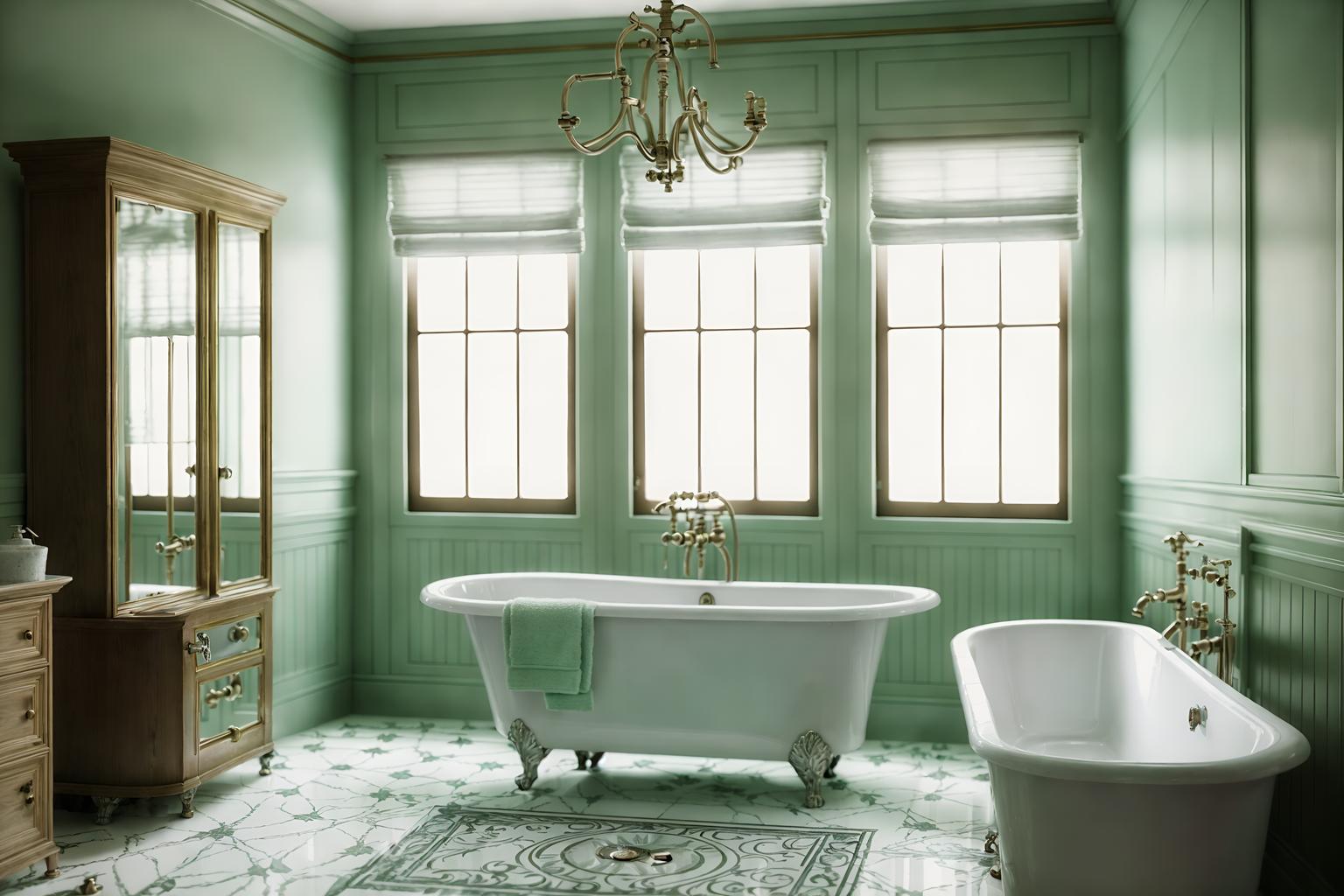 vintage-style (bathroom interior) with bath towel and mirror and shower and bath rail and plant and bathtub and bathroom sink with faucet and bathroom cabinet. . with . . cinematic photo, highly detailed, cinematic lighting, ultra-detailed, ultrarealistic, photorealism, 8k. vintage interior design style. masterpiece, cinematic light, ultrarealistic+, photorealistic+, 8k, raw photo, realistic, sharp focus on eyes, (symmetrical eyes), (intact eyes), hyperrealistic, highest quality, best quality, , highly detailed, masterpiece, best quality, extremely detailed 8k wallpaper, masterpiece, best quality, ultra-detailed, best shadow, detailed background, detailed face, detailed eyes, high contrast, best illumination, detailed face, dulux, caustic, dynamic angle, detailed glow. dramatic lighting. highly detailed, insanely detailed hair, symmetrical, intricate details, professionally retouched, 8k high definition. strong bokeh. award winning photo.