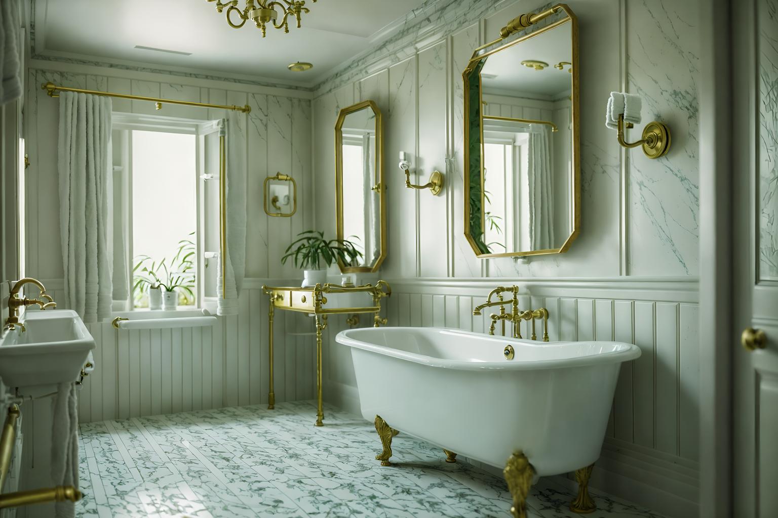 vintage-style (bathroom interior) with bath towel and mirror and shower and bath rail and plant and bathtub and bathroom sink with faucet and bathroom cabinet. . with . . cinematic photo, highly detailed, cinematic lighting, ultra-detailed, ultrarealistic, photorealism, 8k. vintage interior design style. masterpiece, cinematic light, ultrarealistic+, photorealistic+, 8k, raw photo, realistic, sharp focus on eyes, (symmetrical eyes), (intact eyes), hyperrealistic, highest quality, best quality, , highly detailed, masterpiece, best quality, extremely detailed 8k wallpaper, masterpiece, best quality, ultra-detailed, best shadow, detailed background, detailed face, detailed eyes, high contrast, best illumination, detailed face, dulux, caustic, dynamic angle, detailed glow. dramatic lighting. highly detailed, insanely detailed hair, symmetrical, intricate details, professionally retouched, 8k high definition. strong bokeh. award winning photo.