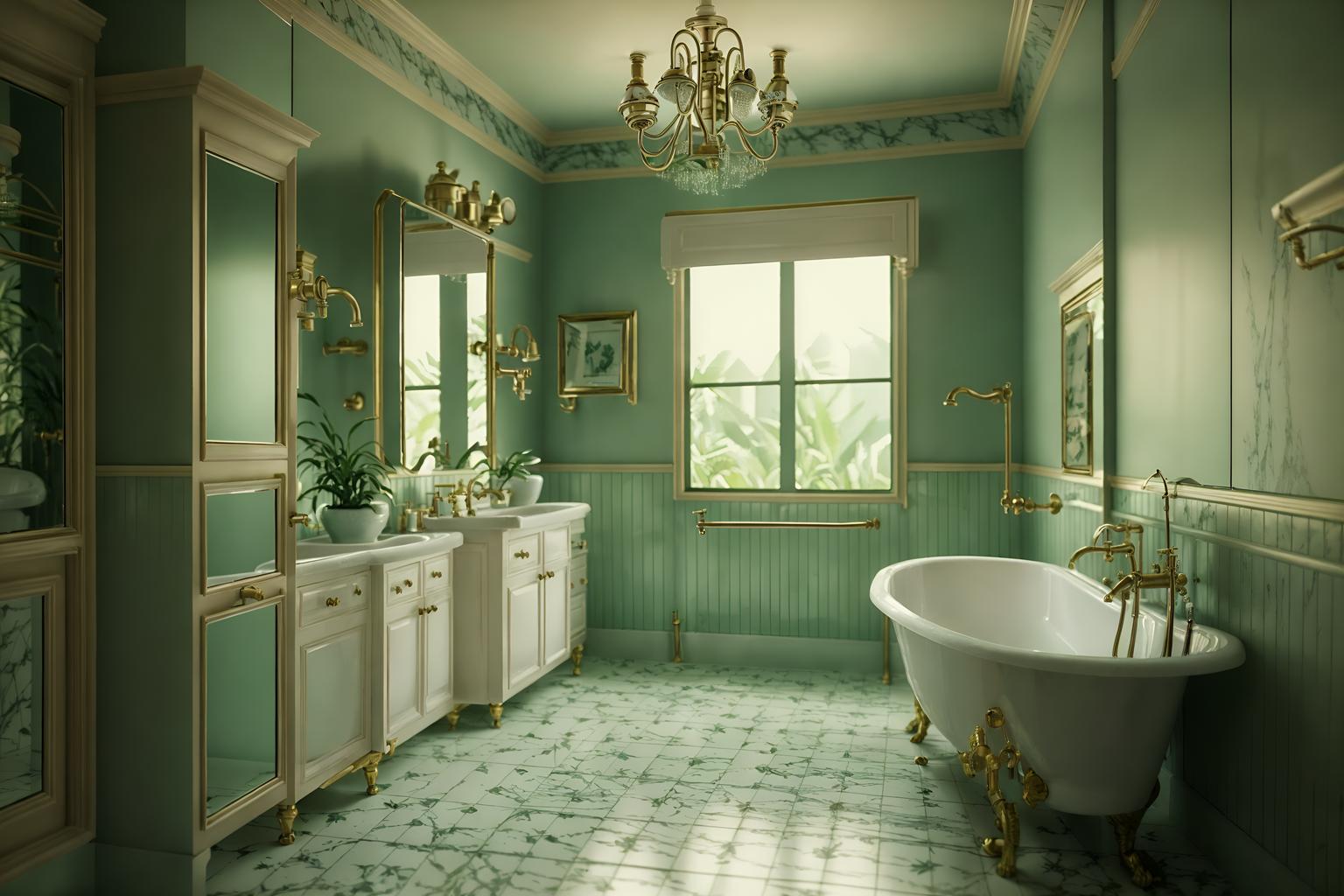 vintage-style (bathroom interior) with bath towel and mirror and shower and bath rail and plant and bathtub and bathroom sink with faucet and bathroom cabinet. . with . . cinematic photo, highly detailed, cinematic lighting, ultra-detailed, ultrarealistic, photorealism, 8k. vintage interior design style. masterpiece, cinematic light, ultrarealistic+, photorealistic+, 8k, raw photo, realistic, sharp focus on eyes, (symmetrical eyes), (intact eyes), hyperrealistic, highest quality, best quality, , highly detailed, masterpiece, best quality, extremely detailed 8k wallpaper, masterpiece, best quality, ultra-detailed, best shadow, detailed background, detailed face, detailed eyes, high contrast, best illumination, detailed face, dulux, caustic, dynamic angle, detailed glow. dramatic lighting. highly detailed, insanely detailed hair, symmetrical, intricate details, professionally retouched, 8k high definition. strong bokeh. award winning photo.