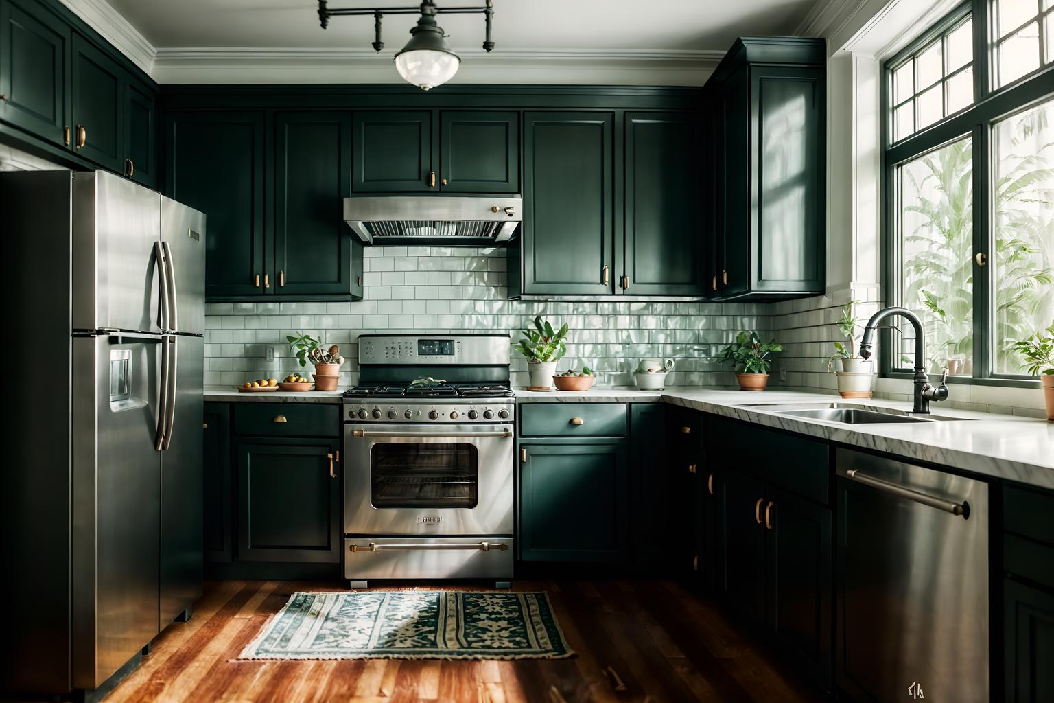 vintage-style (kitchen interior) with refrigerator and sink and stove and plant and worktops and kitchen cabinets and refrigerator. . with . . cinematic photo, highly detailed, cinematic lighting, ultra-detailed, ultrarealistic, photorealism, 8k. vintage interior design style. masterpiece, cinematic light, ultrarealistic+, photorealistic+, 8k, raw photo, realistic, sharp focus on eyes, (symmetrical eyes), (intact eyes), hyperrealistic, highest quality, best quality, , highly detailed, masterpiece, best quality, extremely detailed 8k wallpaper, masterpiece, best quality, ultra-detailed, best shadow, detailed background, detailed face, detailed eyes, high contrast, best illumination, detailed face, dulux, caustic, dynamic angle, detailed glow. dramatic lighting. highly detailed, insanely detailed hair, symmetrical, intricate details, professionally retouched, 8k high definition. strong bokeh. award winning photo.