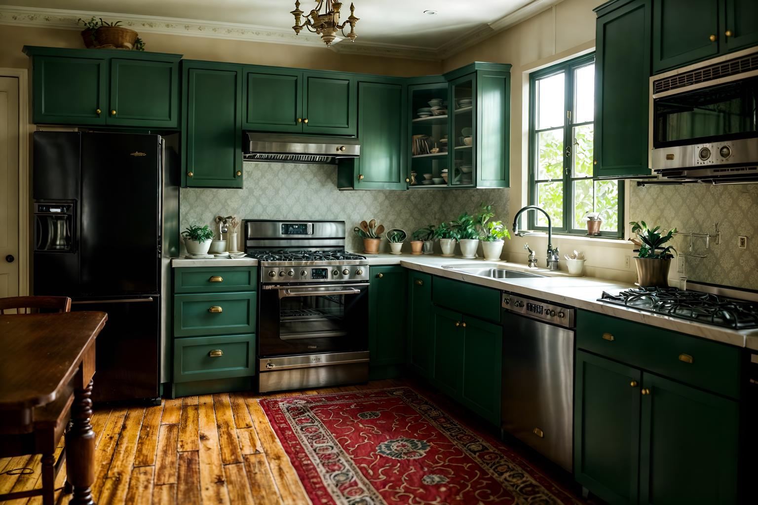 vintage-style (kitchen interior) with refrigerator and sink and stove and plant and worktops and kitchen cabinets and refrigerator. . with . . cinematic photo, highly detailed, cinematic lighting, ultra-detailed, ultrarealistic, photorealism, 8k. vintage interior design style. masterpiece, cinematic light, ultrarealistic+, photorealistic+, 8k, raw photo, realistic, sharp focus on eyes, (symmetrical eyes), (intact eyes), hyperrealistic, highest quality, best quality, , highly detailed, masterpiece, best quality, extremely detailed 8k wallpaper, masterpiece, best quality, ultra-detailed, best shadow, detailed background, detailed face, detailed eyes, high contrast, best illumination, detailed face, dulux, caustic, dynamic angle, detailed glow. dramatic lighting. highly detailed, insanely detailed hair, symmetrical, intricate details, professionally retouched, 8k high definition. strong bokeh. award winning photo.