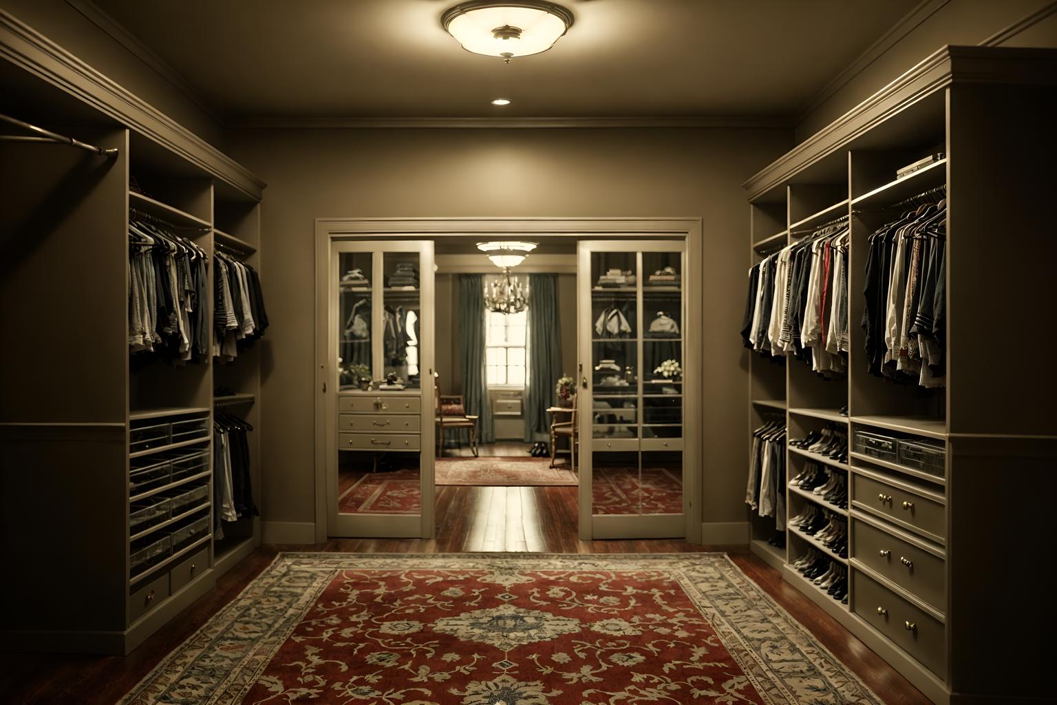 vintage-style (walk in closet interior) . with . . cinematic photo, highly detailed, cinematic lighting, ultra-detailed, ultrarealistic, photorealism, 8k. vintage interior design style. masterpiece, cinematic light, ultrarealistic+, photorealistic+, 8k, raw photo, realistic, sharp focus on eyes, (symmetrical eyes), (intact eyes), hyperrealistic, highest quality, best quality, , highly detailed, masterpiece, best quality, extremely detailed 8k wallpaper, masterpiece, best quality, ultra-detailed, best shadow, detailed background, detailed face, detailed eyes, high contrast, best illumination, detailed face, dulux, caustic, dynamic angle, detailed glow. dramatic lighting. highly detailed, insanely detailed hair, symmetrical, intricate details, professionally retouched, 8k high definition. strong bokeh. award winning photo.