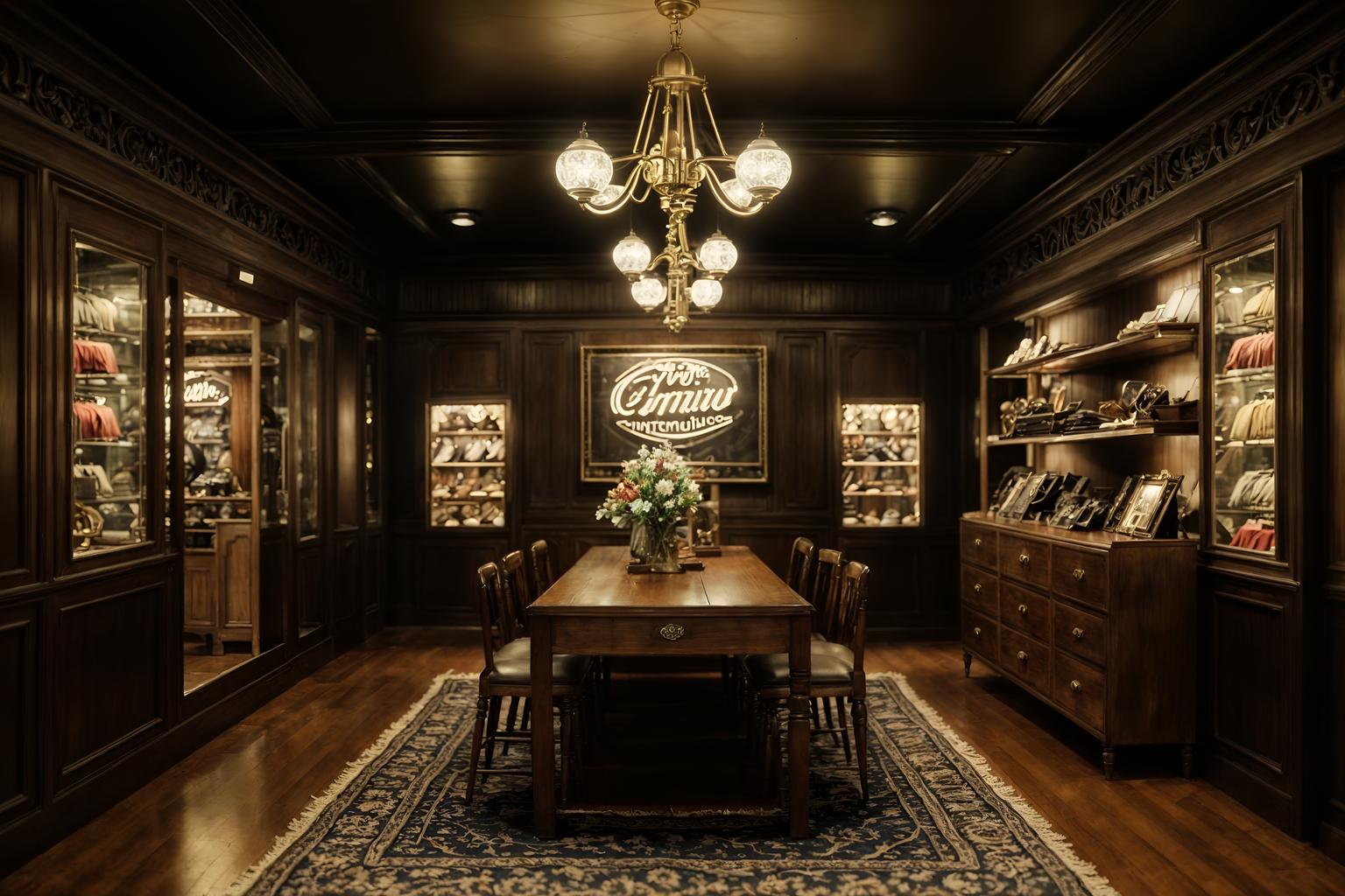 vintage-style (clothing store interior) . with . . cinematic photo, highly detailed, cinematic lighting, ultra-detailed, ultrarealistic, photorealism, 8k. vintage interior design style. masterpiece, cinematic light, ultrarealistic+, photorealistic+, 8k, raw photo, realistic, sharp focus on eyes, (symmetrical eyes), (intact eyes), hyperrealistic, highest quality, best quality, , highly detailed, masterpiece, best quality, extremely detailed 8k wallpaper, masterpiece, best quality, ultra-detailed, best shadow, detailed background, detailed face, detailed eyes, high contrast, best illumination, detailed face, dulux, caustic, dynamic angle, detailed glow. dramatic lighting. highly detailed, insanely detailed hair, symmetrical, intricate details, professionally retouched, 8k high definition. strong bokeh. award winning photo.