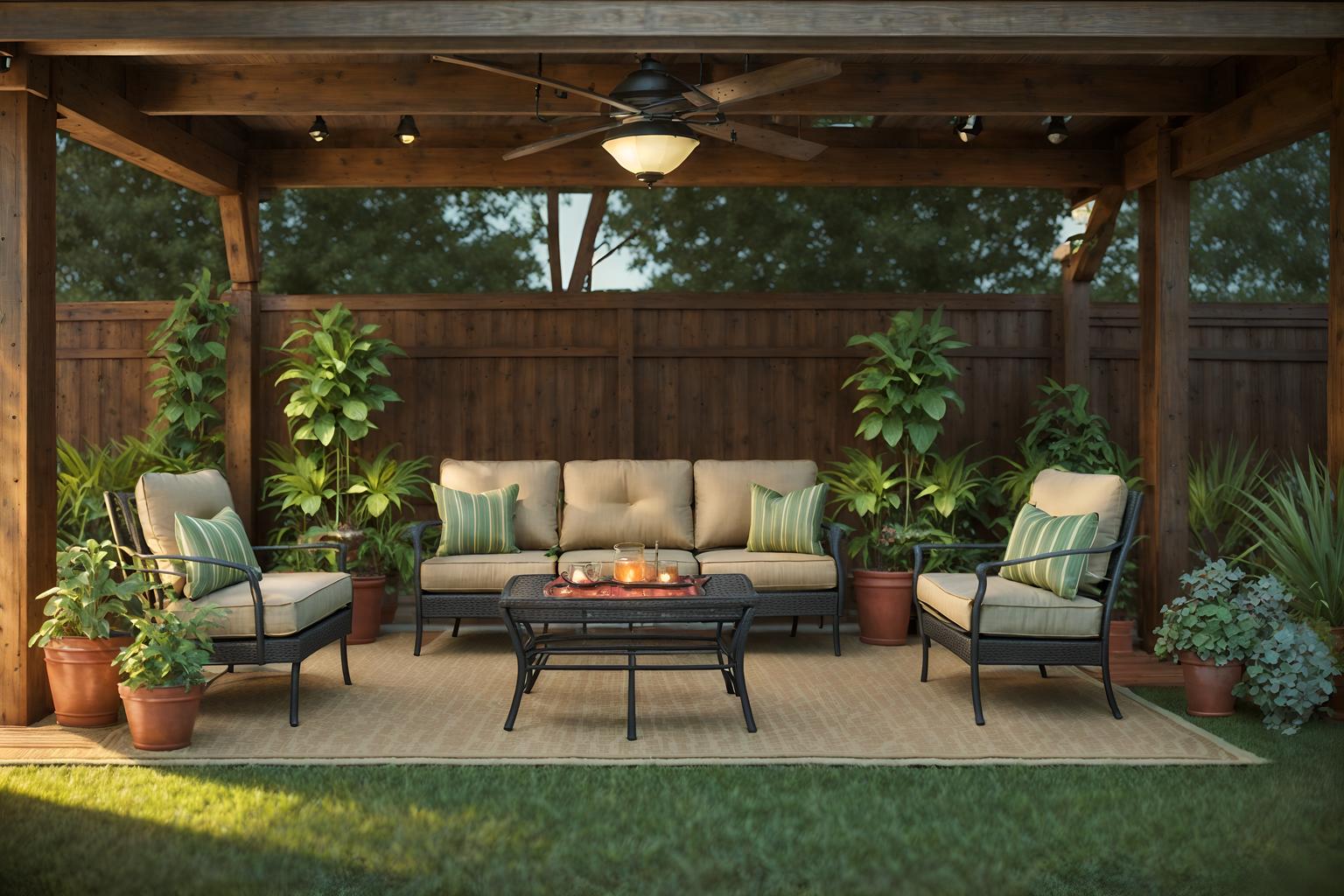 vintage-style designed (outdoor patio ) with patio couch with pillows and plant and barbeque or grill and deck with deck chairs and grass and patio couch with pillows. . with . . cinematic photo, highly detailed, cinematic lighting, ultra-detailed, ultrarealistic, photorealism, 8k. vintage design style. masterpiece, cinematic light, ultrarealistic+, photorealistic+, 8k, raw photo, realistic, sharp focus on eyes, (symmetrical eyes), (intact eyes), hyperrealistic, highest quality, best quality, , highly detailed, masterpiece, best quality, extremely detailed 8k wallpaper, masterpiece, best quality, ultra-detailed, best shadow, detailed background, detailed face, detailed eyes, high contrast, best illumination, detailed face, dulux, caustic, dynamic angle, detailed glow. dramatic lighting. highly detailed, insanely detailed hair, symmetrical, intricate details, professionally retouched, 8k high definition. strong bokeh. award winning photo.