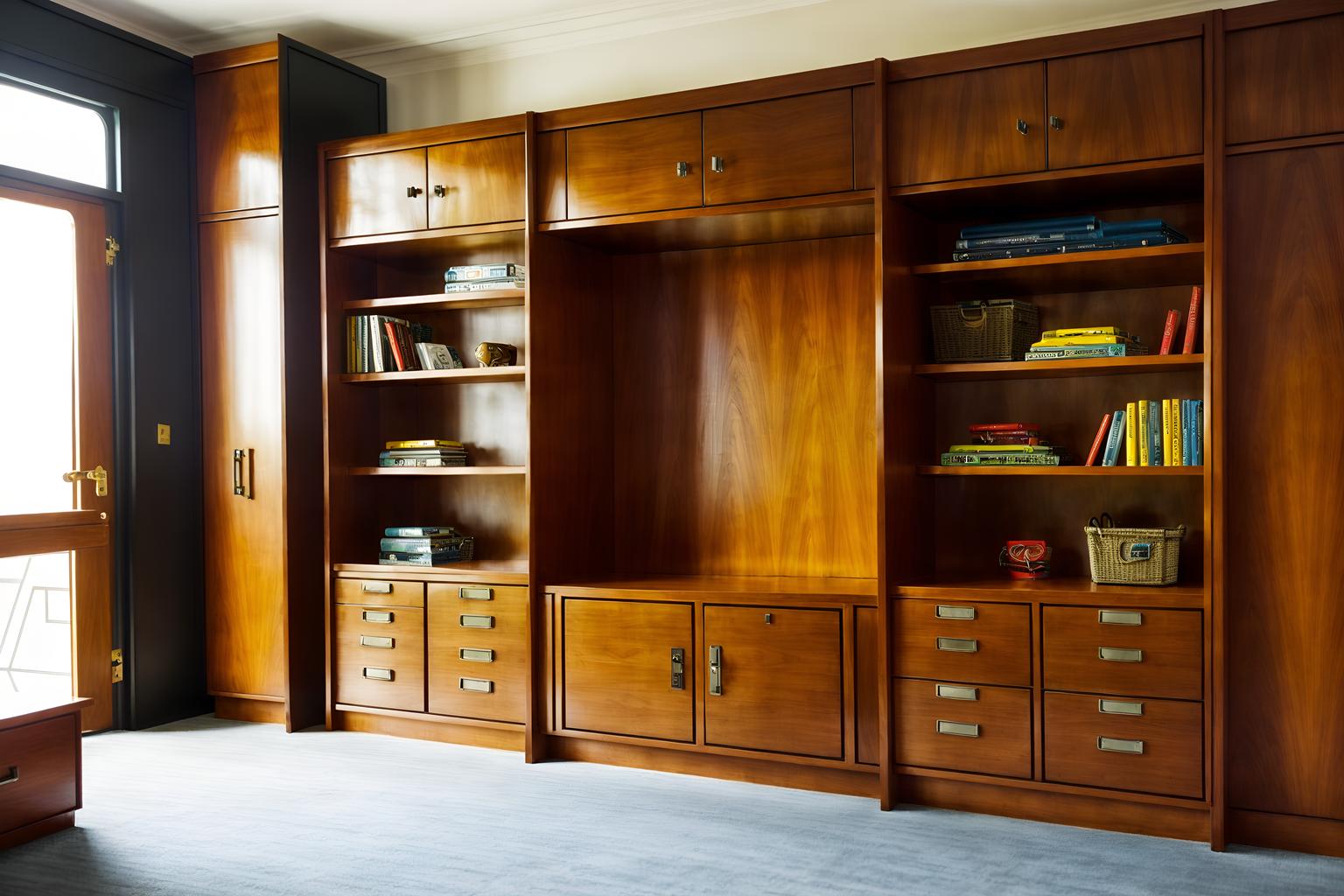 art deco-style (drop zone interior) with storage baskets and storage drawers and shelves for shoes and high up storage and cubbies and wall hooks for coats and lockers and a bench. . with symmetrical designs and smooth lines and luxury and bright and cheerful colors and decadent detail and glamour and geometric lines and exuberant shapes. . cinematic photo, highly detailed, cinematic lighting, ultra-detailed, ultrarealistic, photorealism, 8k. art deco interior design style. masterpiece, cinematic light, ultrarealistic+, photorealistic+, 8k, raw photo, realistic, sharp focus on eyes, (symmetrical eyes), (intact eyes), hyperrealistic, highest quality, best quality, , highly detailed, masterpiece, best quality, extremely detailed 8k wallpaper, masterpiece, best quality, ultra-detailed, best shadow, detailed background, detailed face, detailed eyes, high contrast, best illumination, detailed face, dulux, caustic, dynamic angle, detailed glow. dramatic lighting. highly detailed, insanely detailed hair, symmetrical, intricate details, professionally retouched, 8k high definition. strong bokeh. award winning photo.