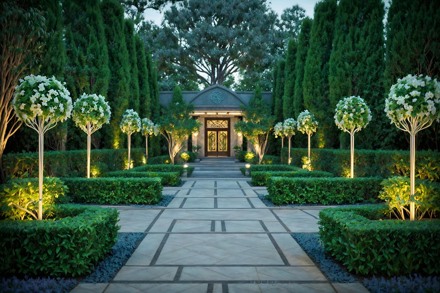 art deco-style designed (outdoor garden ) with garden tree and garden plants and grass and garden tree. . with glamour and abstract patterns and symmetrical designs and luxury and smooth lines and geometric lines and bold geometry and exuberant shapes. . cinematic photo, highly detailed, cinematic lighting, ultra-detailed, ultrarealistic, photorealism, 8k. art deco design style. masterpiece, cinematic light, ultrarealistic+, photorealistic+, 8k, raw photo, realistic, sharp focus on eyes, (symmetrical eyes), (intact eyes), hyperrealistic, highest quality, best quality, , highly detailed, masterpiece, best quality, extremely detailed 8k wallpaper, masterpiece, best quality, ultra-detailed, best shadow, detailed background, detailed face, detailed eyes, high contrast, best illumination, detailed face, dulux, caustic, dynamic angle, detailed glow. dramatic lighting. highly detailed, insanely detailed hair, symmetrical, intricate details, professionally retouched, 8k high definition. strong bokeh. award winning photo.