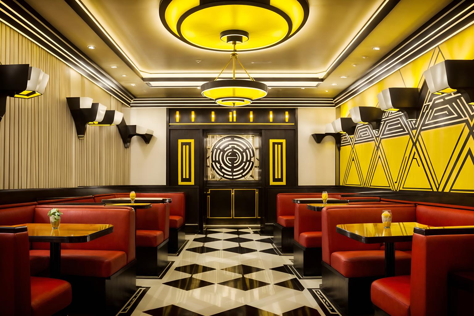art deco-style (coffee shop interior) . with smooth lines and abstract patterns and symmetrical designs and bold geometry and bright and cheerful colors and exuberant shapes and geometric lines and angular shapes. . cinematic photo, highly detailed, cinematic lighting, ultra-detailed, ultrarealistic, photorealism, 8k. art deco interior design style. masterpiece, cinematic light, ultrarealistic+, photorealistic+, 8k, raw photo, realistic, sharp focus on eyes, (symmetrical eyes), (intact eyes), hyperrealistic, highest quality, best quality, , highly detailed, masterpiece, best quality, extremely detailed 8k wallpaper, masterpiece, best quality, ultra-detailed, best shadow, detailed background, detailed face, detailed eyes, high contrast, best illumination, detailed face, dulux, caustic, dynamic angle, detailed glow. dramatic lighting. highly detailed, insanely detailed hair, symmetrical, intricate details, professionally retouched, 8k high definition. strong bokeh. award winning photo.