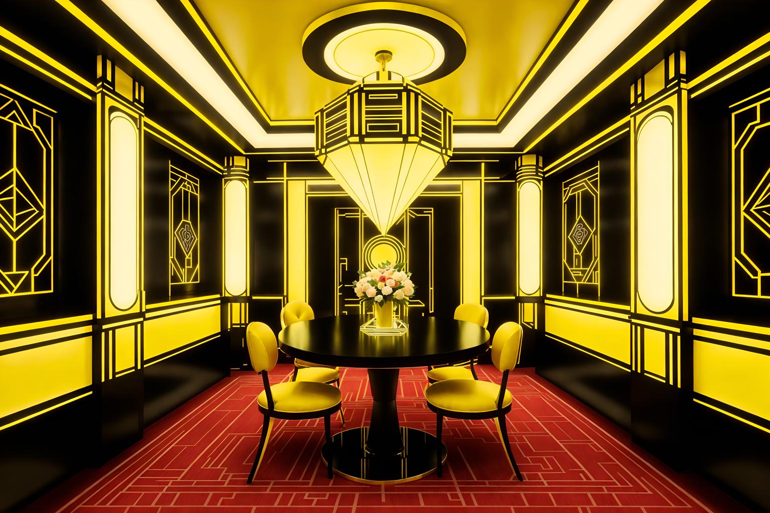 art deco-style (exhibition space interior) . with glamour and bold geometry and decadent detail and exuberant shapes and bright and cheerful colors and symmetrical designs and geometric lines and luxury. . cinematic photo, highly detailed, cinematic lighting, ultra-detailed, ultrarealistic, photorealism, 8k. art deco interior design style. masterpiece, cinematic light, ultrarealistic+, photorealistic+, 8k, raw photo, realistic, sharp focus on eyes, (symmetrical eyes), (intact eyes), hyperrealistic, highest quality, best quality, , highly detailed, masterpiece, best quality, extremely detailed 8k wallpaper, masterpiece, best quality, ultra-detailed, best shadow, detailed background, detailed face, detailed eyes, high contrast, best illumination, detailed face, dulux, caustic, dynamic angle, detailed glow. dramatic lighting. highly detailed, insanely detailed hair, symmetrical, intricate details, professionally retouched, 8k high definition. strong bokeh. award winning photo.