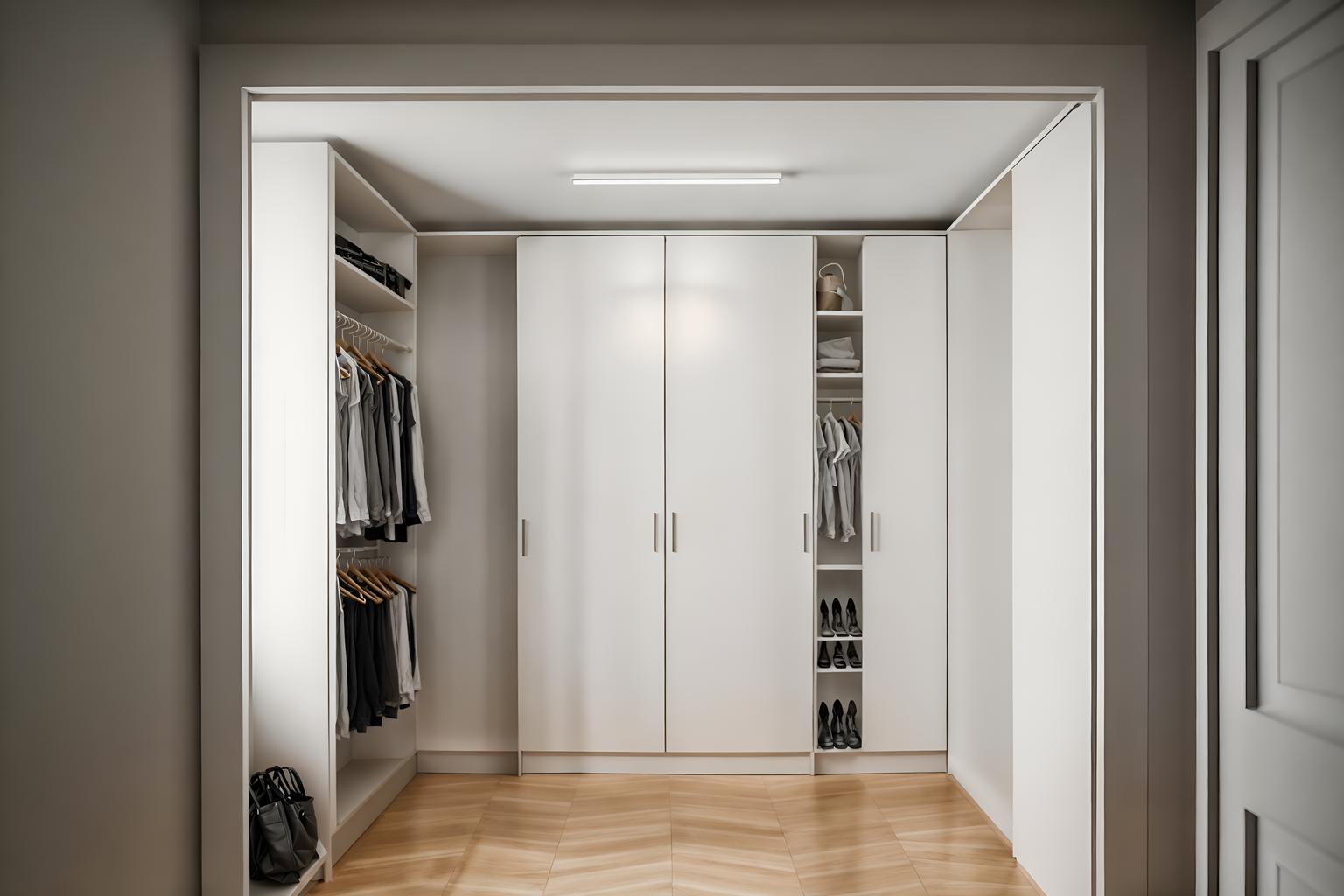 simple-style (walk in closet interior) . . cinematic photo, highly detailed, cinematic lighting, ultra-detailed, ultrarealistic, photorealism, 8k. simple interior design style. masterpiece, cinematic light, ultrarealistic+, photorealistic+, 8k, raw photo, realistic, sharp focus on eyes, (symmetrical eyes), (intact eyes), hyperrealistic, highest quality, best quality, , highly detailed, masterpiece, best quality, extremely detailed 8k wallpaper, masterpiece, best quality, ultra-detailed, best shadow, detailed background, detailed face, detailed eyes, high contrast, best illumination, detailed face, dulux, caustic, dynamic angle, detailed glow. dramatic lighting. highly detailed, insanely detailed hair, symmetrical, intricate details, professionally retouched, 8k high definition. strong bokeh. award winning photo.