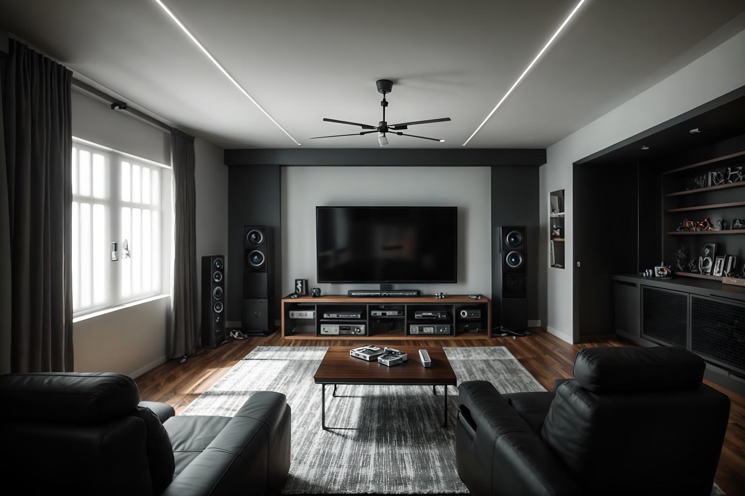 simple-style (gaming room interior) . . cinematic photo, highly detailed, cinematic lighting, ultra-detailed, ultrarealistic, photorealism, 8k. simple interior design style. masterpiece, cinematic light, ultrarealistic+, photorealistic+, 8k, raw photo, realistic, sharp focus on eyes, (symmetrical eyes), (intact eyes), hyperrealistic, highest quality, best quality, , highly detailed, masterpiece, best quality, extremely detailed 8k wallpaper, masterpiece, best quality, ultra-detailed, best shadow, detailed background, detailed face, detailed eyes, high contrast, best illumination, detailed face, dulux, caustic, dynamic angle, detailed glow. dramatic lighting. highly detailed, insanely detailed hair, symmetrical, intricate details, professionally retouched, 8k high definition. strong bokeh. award winning photo.