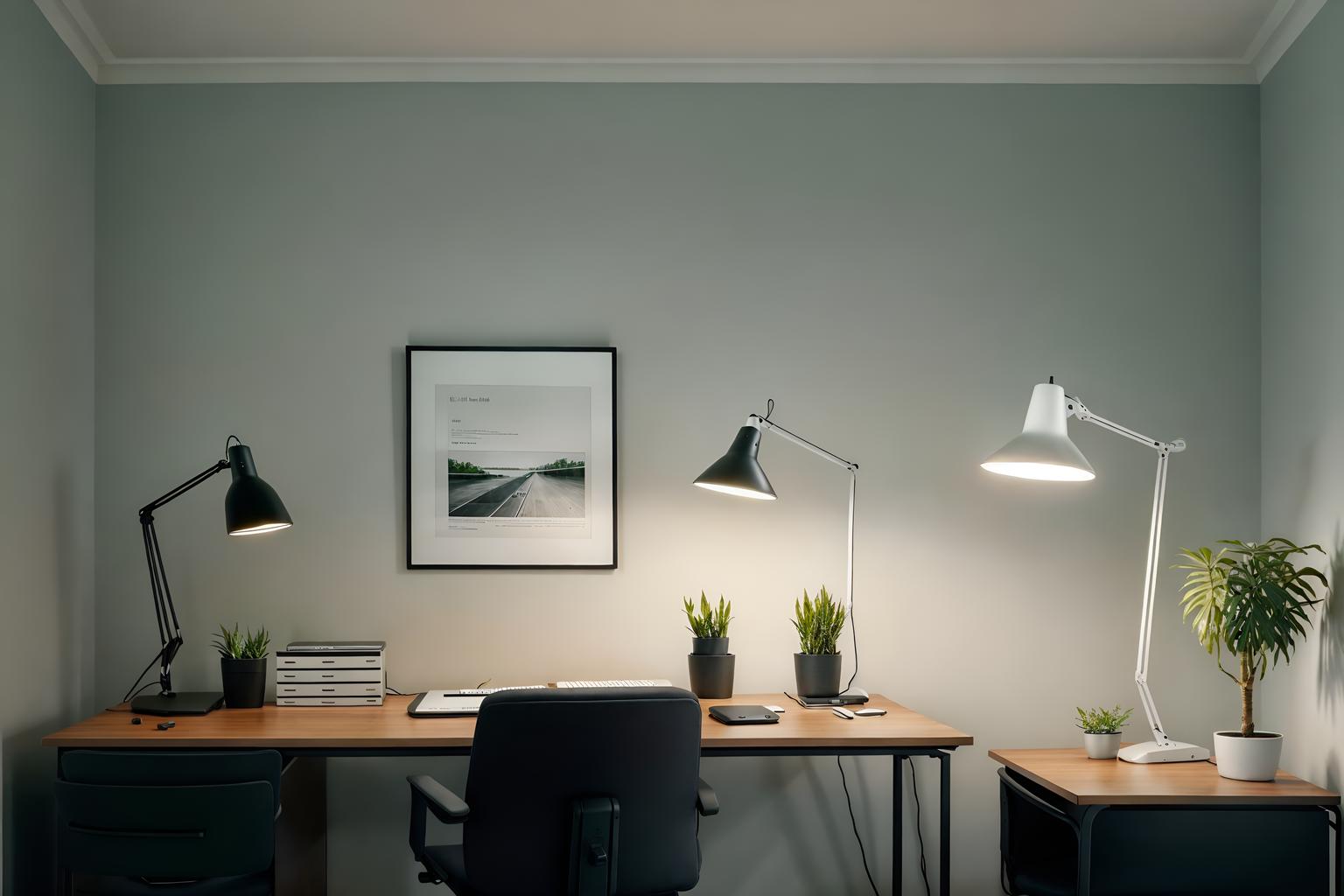 simple-style (home office interior) with office chair and plant and computer desk and cabinets and desk lamp and office chair. . . cinematic photo, highly detailed, cinematic lighting, ultra-detailed, ultrarealistic, photorealism, 8k. simple interior design style. masterpiece, cinematic light, ultrarealistic+, photorealistic+, 8k, raw photo, realistic, sharp focus on eyes, (symmetrical eyes), (intact eyes), hyperrealistic, highest quality, best quality, , highly detailed, masterpiece, best quality, extremely detailed 8k wallpaper, masterpiece, best quality, ultra-detailed, best shadow, detailed background, detailed face, detailed eyes, high contrast, best illumination, detailed face, dulux, caustic, dynamic angle, detailed glow. dramatic lighting. highly detailed, insanely detailed hair, symmetrical, intricate details, professionally retouched, 8k high definition. strong bokeh. award winning photo.