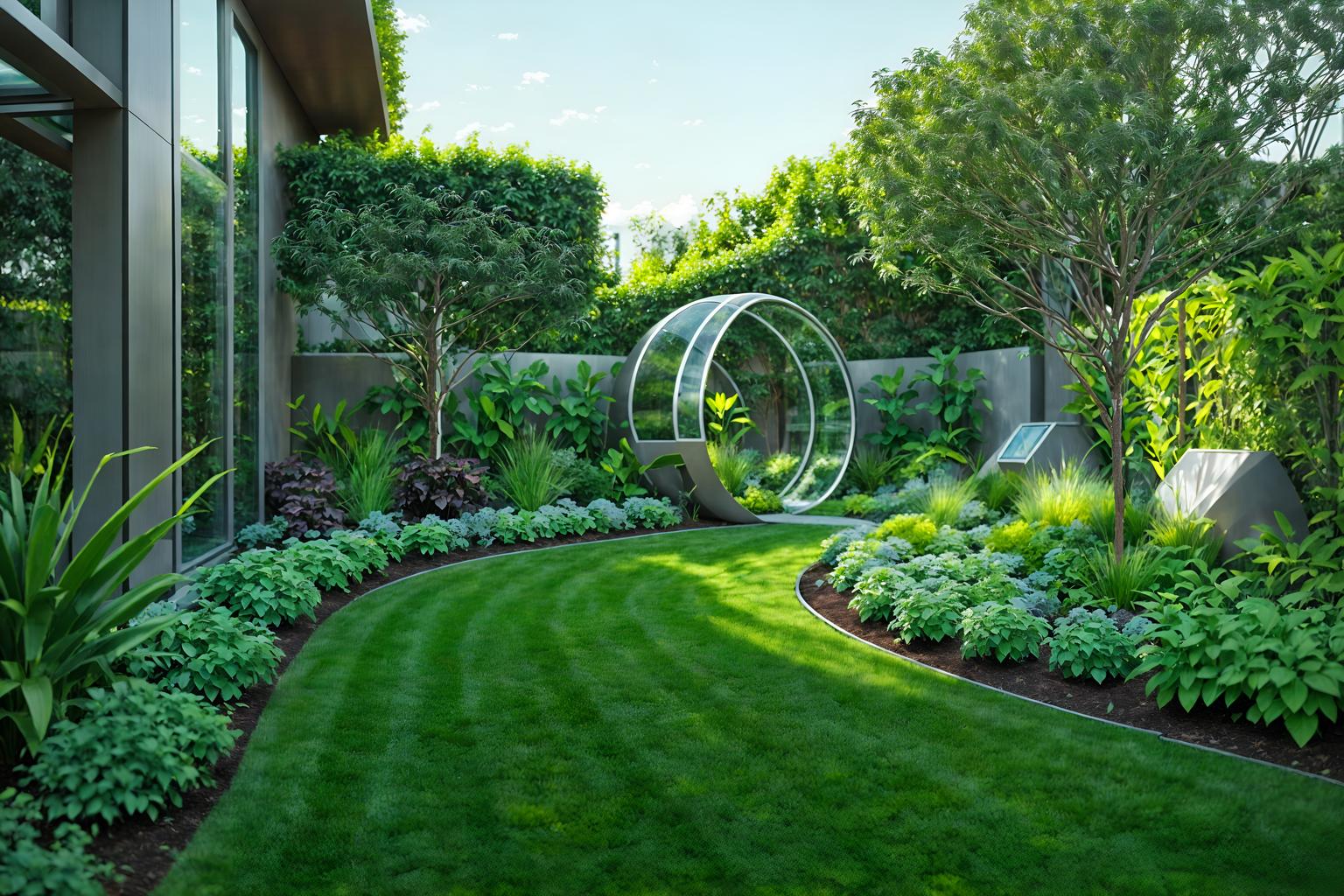 futuristic-style designed (outdoor garden ) with grass and garden tree and garden plants and grass. . with steel finishing and circular shapes and minimalist clean lines and glass panes and futurism minimalist and neutral background and bright accents and spaceship and light colors. . cinematic photo, highly detailed, cinematic lighting, ultra-detailed, ultrarealistic, photorealism, 8k. futuristic design style. masterpiece, cinematic light, ultrarealistic+, photorealistic+, 8k, raw photo, realistic, sharp focus on eyes, (symmetrical eyes), (intact eyes), hyperrealistic, highest quality, best quality, , highly detailed, masterpiece, best quality, extremely detailed 8k wallpaper, masterpiece, best quality, ultra-detailed, best shadow, detailed background, detailed face, detailed eyes, high contrast, best illumination, detailed face, dulux, caustic, dynamic angle, detailed glow. dramatic lighting. highly detailed, insanely detailed hair, symmetrical, intricate details, professionally retouched, 8k high definition. strong bokeh. award winning photo.