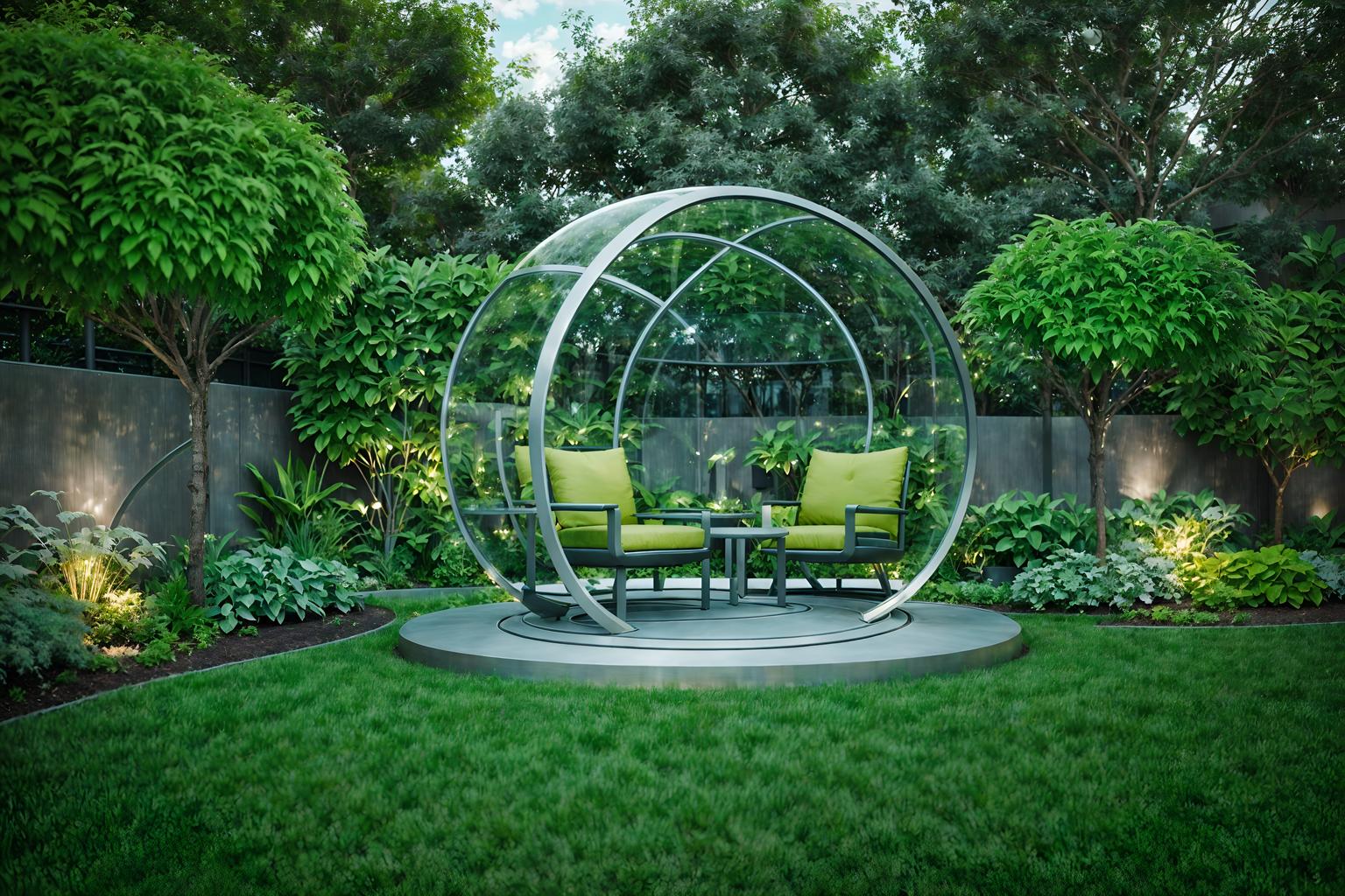 futuristic-style designed (outdoor garden ) with grass and garden tree and garden plants and grass. . with steel finishing and circular shapes and minimalist clean lines and glass panes and futurism minimalist and neutral background and bright accents and spaceship and light colors. . cinematic photo, highly detailed, cinematic lighting, ultra-detailed, ultrarealistic, photorealism, 8k. futuristic design style. masterpiece, cinematic light, ultrarealistic+, photorealistic+, 8k, raw photo, realistic, sharp focus on eyes, (symmetrical eyes), (intact eyes), hyperrealistic, highest quality, best quality, , highly detailed, masterpiece, best quality, extremely detailed 8k wallpaper, masterpiece, best quality, ultra-detailed, best shadow, detailed background, detailed face, detailed eyes, high contrast, best illumination, detailed face, dulux, caustic, dynamic angle, detailed glow. dramatic lighting. highly detailed, insanely detailed hair, symmetrical, intricate details, professionally retouched, 8k high definition. strong bokeh. award winning photo.