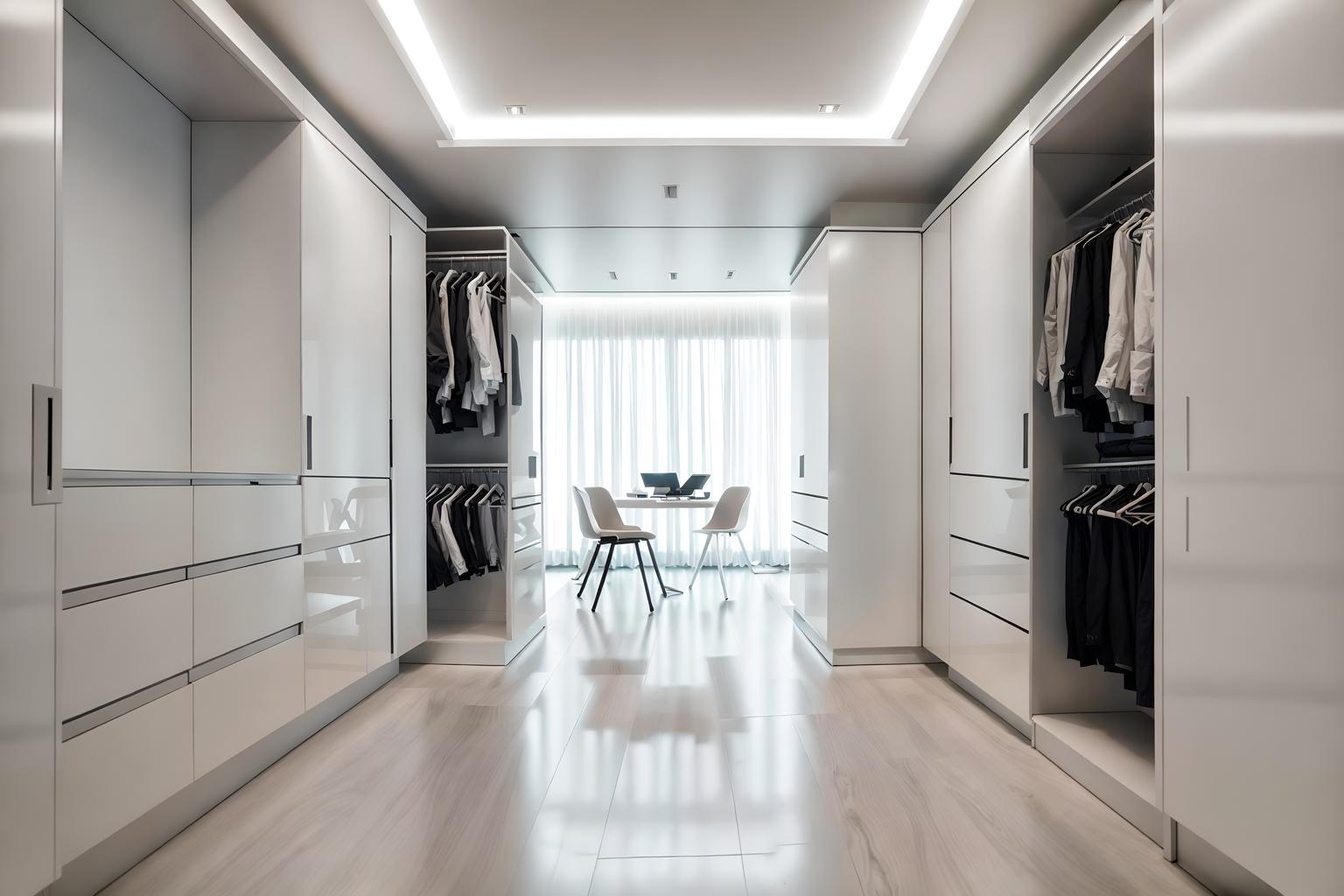 futuristic-style (walk in closet interior) . with neutral background and bright accents and spaceship interior and futurism minimalist interior and smooth marble and monochromatic palette and strong geometric walls and circular shapes and minimalist clean lines. . cinematic photo, highly detailed, cinematic lighting, ultra-detailed, ultrarealistic, photorealism, 8k. futuristic interior design style. masterpiece, cinematic light, ultrarealistic+, photorealistic+, 8k, raw photo, realistic, sharp focus on eyes, (symmetrical eyes), (intact eyes), hyperrealistic, highest quality, best quality, , highly detailed, masterpiece, best quality, extremely detailed 8k wallpaper, masterpiece, best quality, ultra-detailed, best shadow, detailed background, detailed face, detailed eyes, high contrast, best illumination, detailed face, dulux, caustic, dynamic angle, detailed glow. dramatic lighting. highly detailed, insanely detailed hair, symmetrical, intricate details, professionally retouched, 8k high definition. strong bokeh. award winning photo.