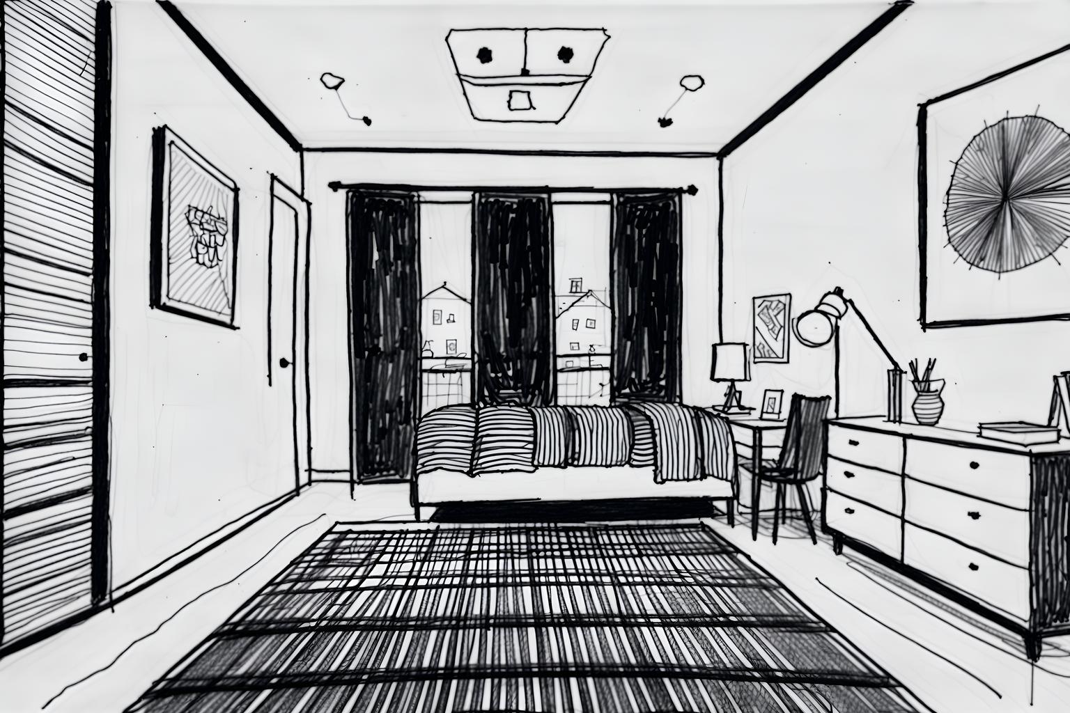 (hand-drawn monochrome black and white sketch line drawing)++ of sketch-style (kids room) apartment interior. a sketch of interior. with . . a sketch of interior. with night light and dresser closet and kids desk. trending on artstation. black and white line drawing sketch without colors. masterpiece, cinematic light, ultrarealistic+, photorealistic+, 8k, raw photo, realistic, sharp focus on eyes, (symmetrical eyes), (intact eyes), hyperrealistic, highest quality, best quality, , highly detailed, masterpiece, best quality, extremely detailed 8k wallpaper, masterpiece, best quality, ultra-detailed, best shadow, detailed background, detailed face, detailed eyes, high contrast, best illumination, detailed face, dulux, caustic, dynamic angle, detailed glow. dramatic lighting. highly detailed, insanely detailed hair, symmetrical, intricate details, professionally retouched, 8k high definition. strong bokeh. award winning photo.