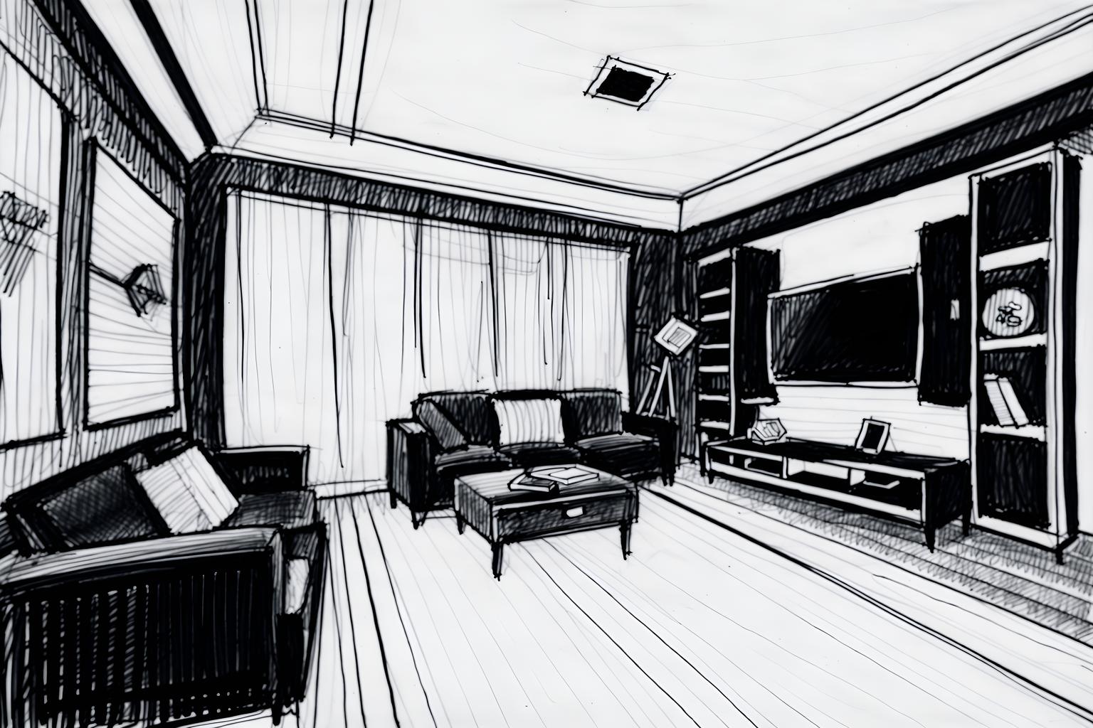 (hand-drawn monochrome black and white sketch line drawing)++ of sketch-style (gaming room) apartment interior. a sketch of interior. with . . a sketch of interior. trending on artstation. black and white line drawing sketch without colors. masterpiece, cinematic light, ultrarealistic+, photorealistic+, 8k, raw photo, realistic, sharp focus on eyes, (symmetrical eyes), (intact eyes), hyperrealistic, highest quality, best quality, , highly detailed, masterpiece, best quality, extremely detailed 8k wallpaper, masterpiece, best quality, ultra-detailed, best shadow, detailed background, detailed face, detailed eyes, high contrast, best illumination, detailed face, dulux, caustic, dynamic angle, detailed glow. dramatic lighting. highly detailed, insanely detailed hair, symmetrical, intricate details, professionally retouched, 8k high definition. strong bokeh. award winning photo.